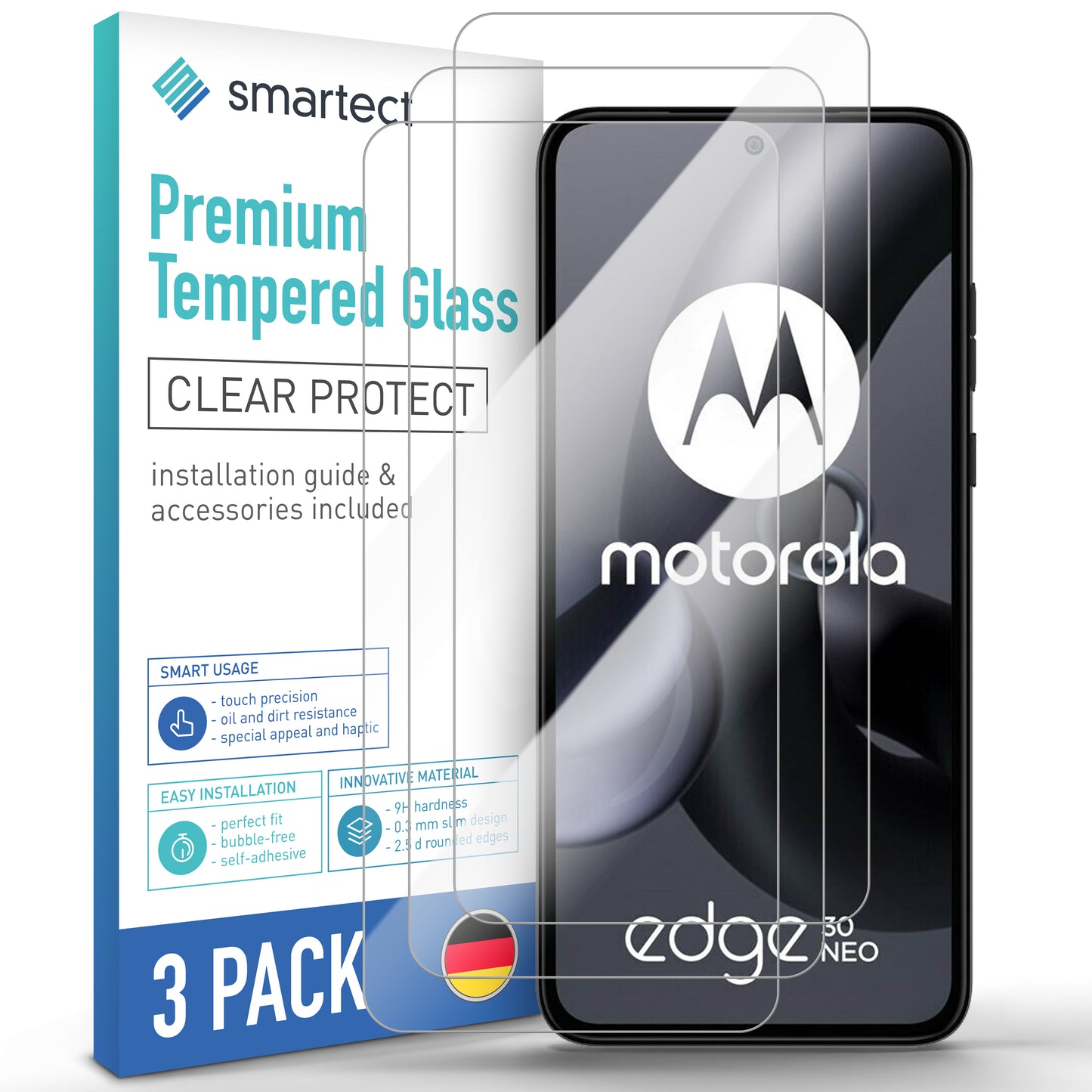 smartect protective glass clear for Motorola Edge 30 Neo, 3 pieces