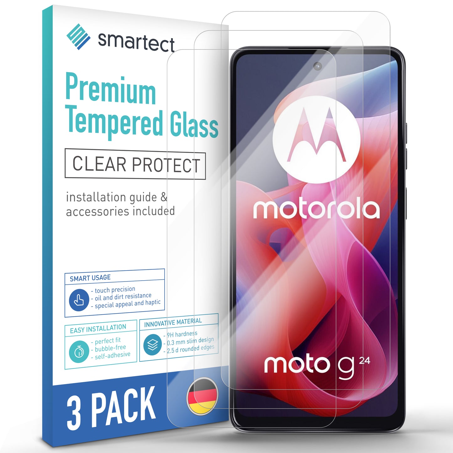 smartect Protective Glass Clear for Motorola Moto G24 / G04 / G04s, 3 pieces