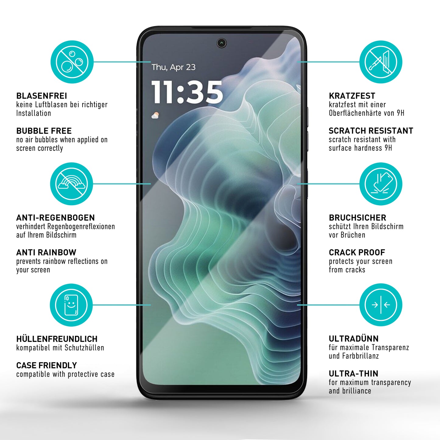 smartect Schutzglas Klar für Motorola Moto G35 4G und 5G, 3 Stück