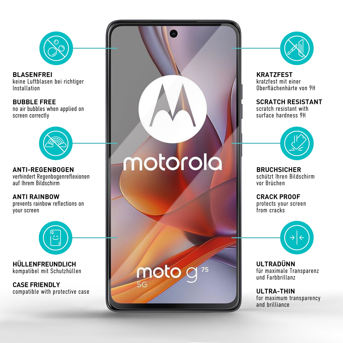 smartect Schutzglas Klar für Motorola Moto G75 5G, 3 Stück