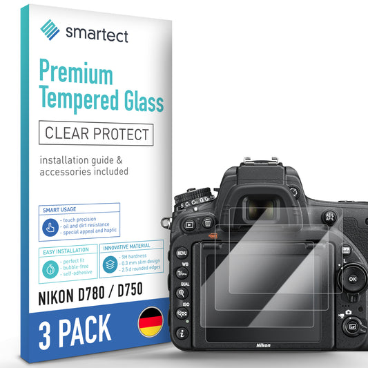 smartect Schutzglas Klar für Nikon D780 / D750, 3 Stück