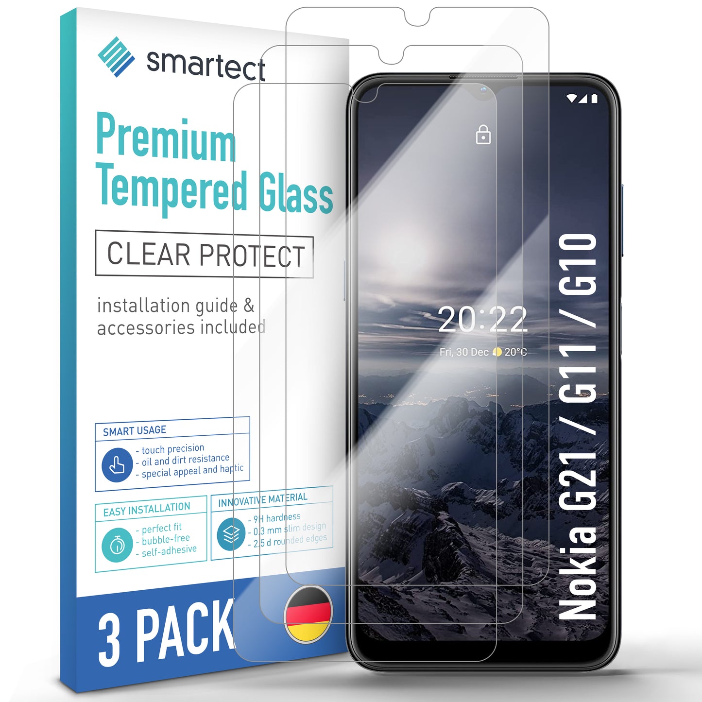 smartect Schutzglas Klar für Nokia G21 / G11 / G10, 3 Stück