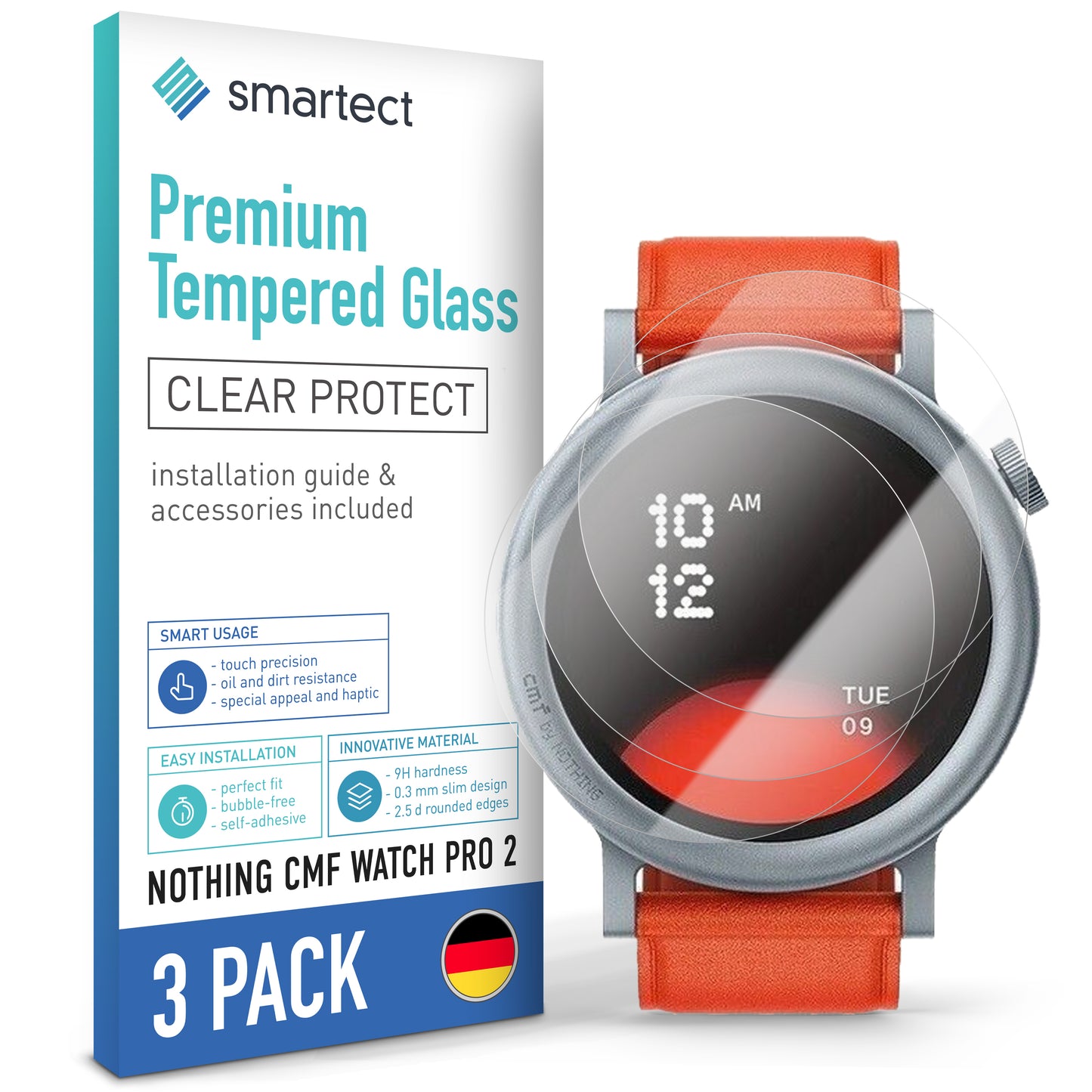 smartect Schutzglas Klar für Nothing CMF Watch Pro 2, 3 Stück