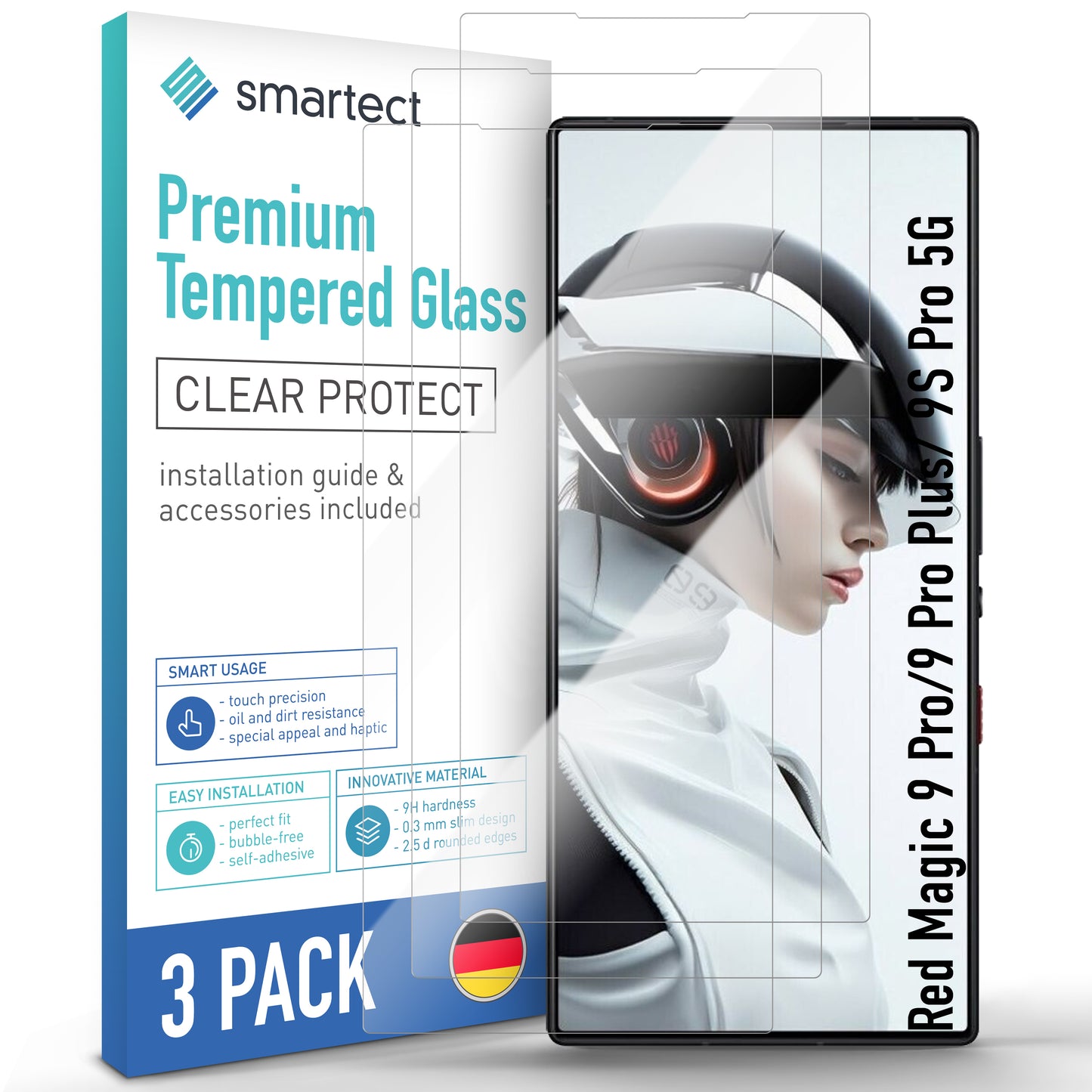 smartect Schutzglas Klar für Red Magic 9 Pro/ 9 Pro Plus/ 9S Pro 5G, 3 Stück