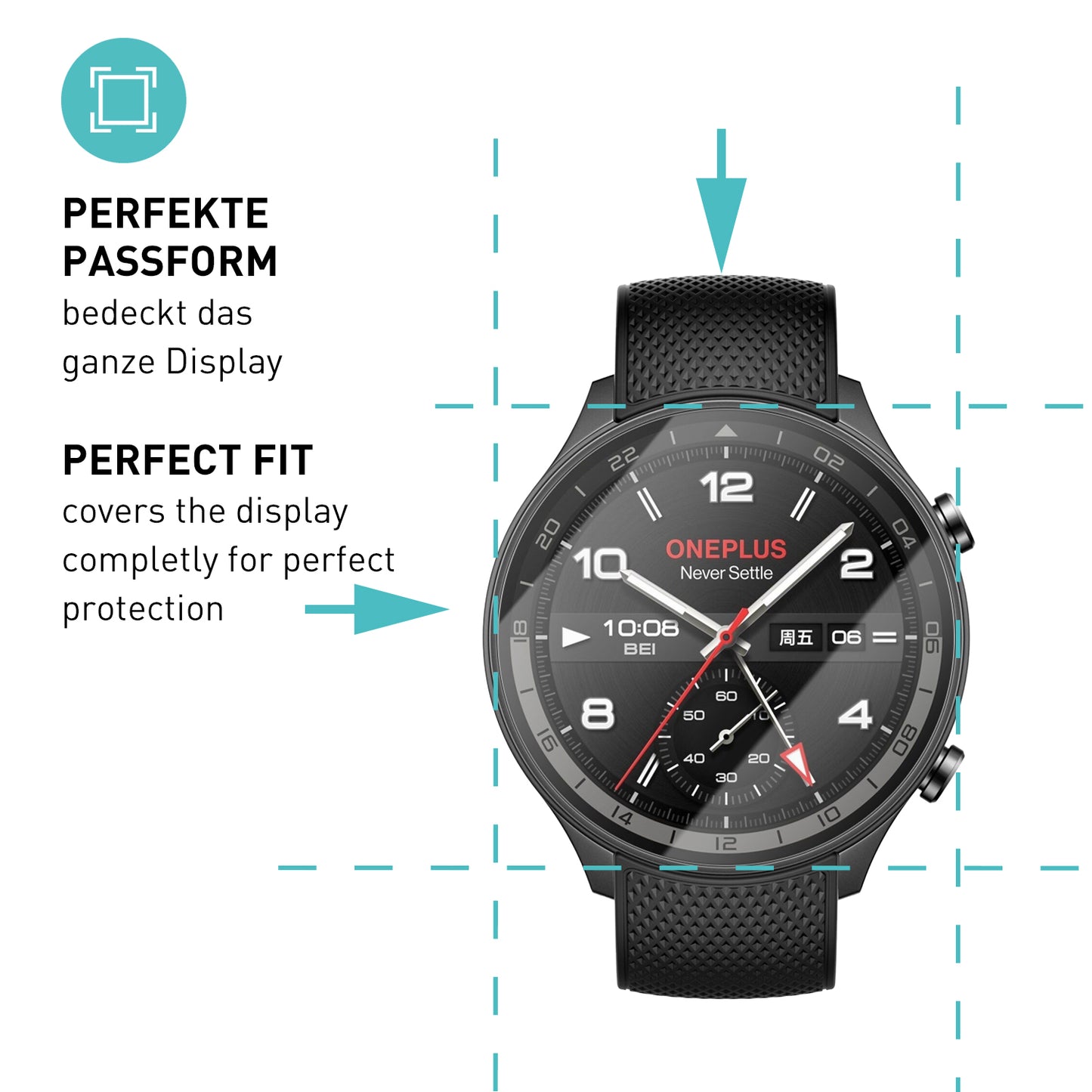 smartect Schutzglas Klar für OnePlus Watch 2R, 3 Stück
