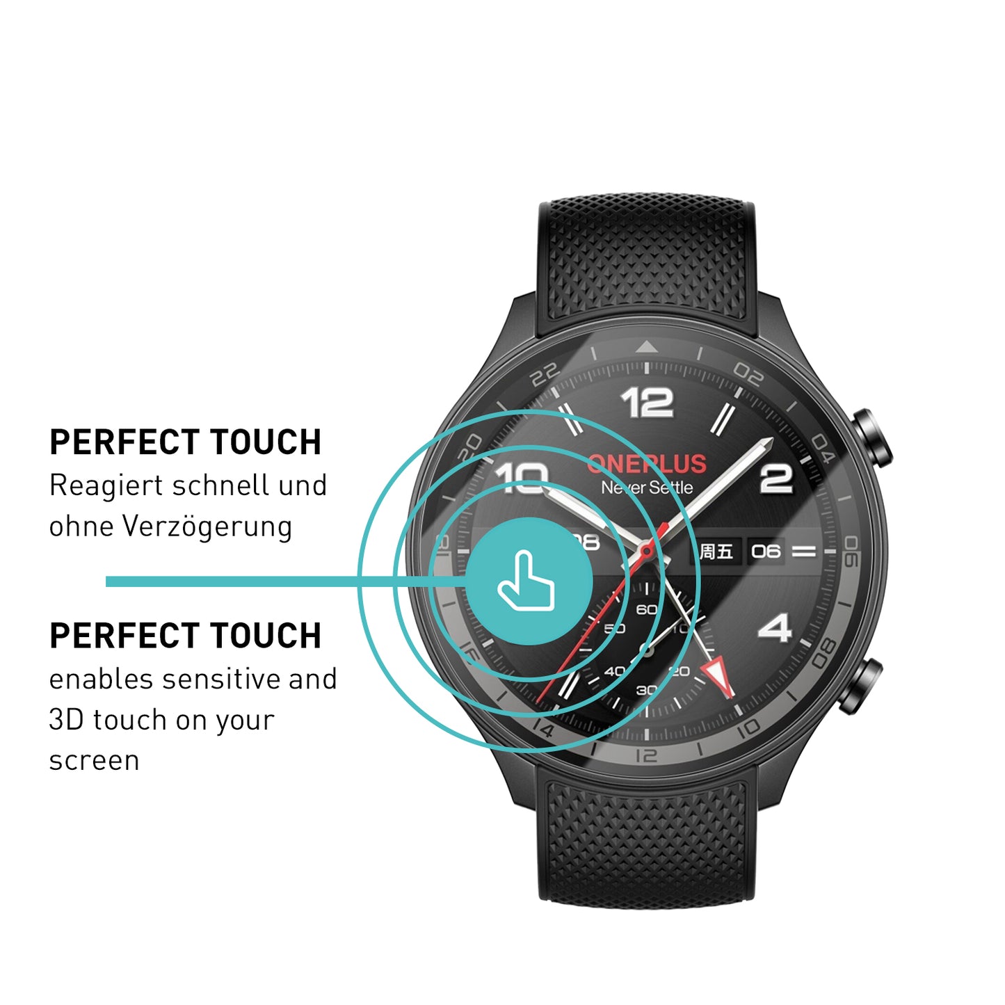 smartect Schutzglas Klar für OnePlus Watch 2R, 3 Stück