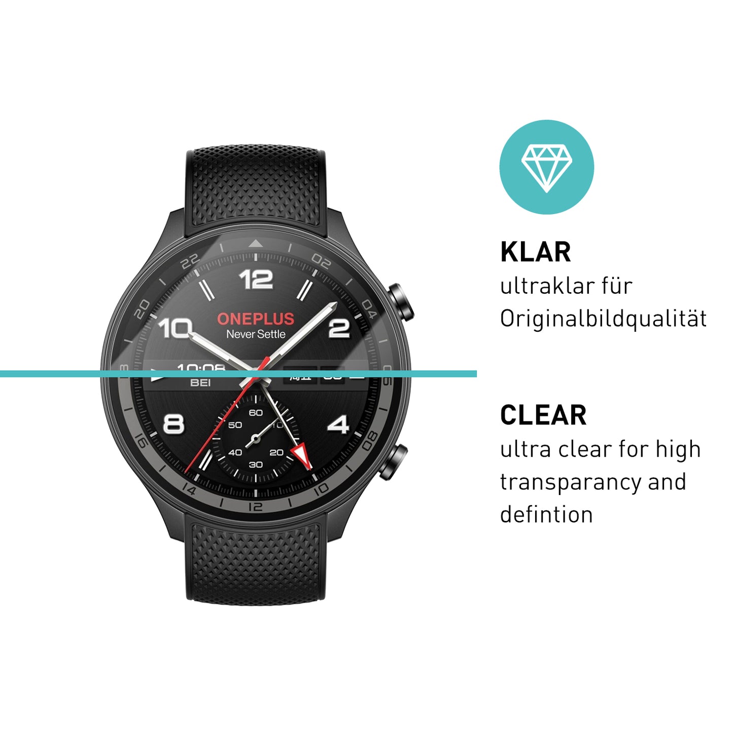smartect Schutzglas Klar für OnePlus Watch 2R, 3 Stück