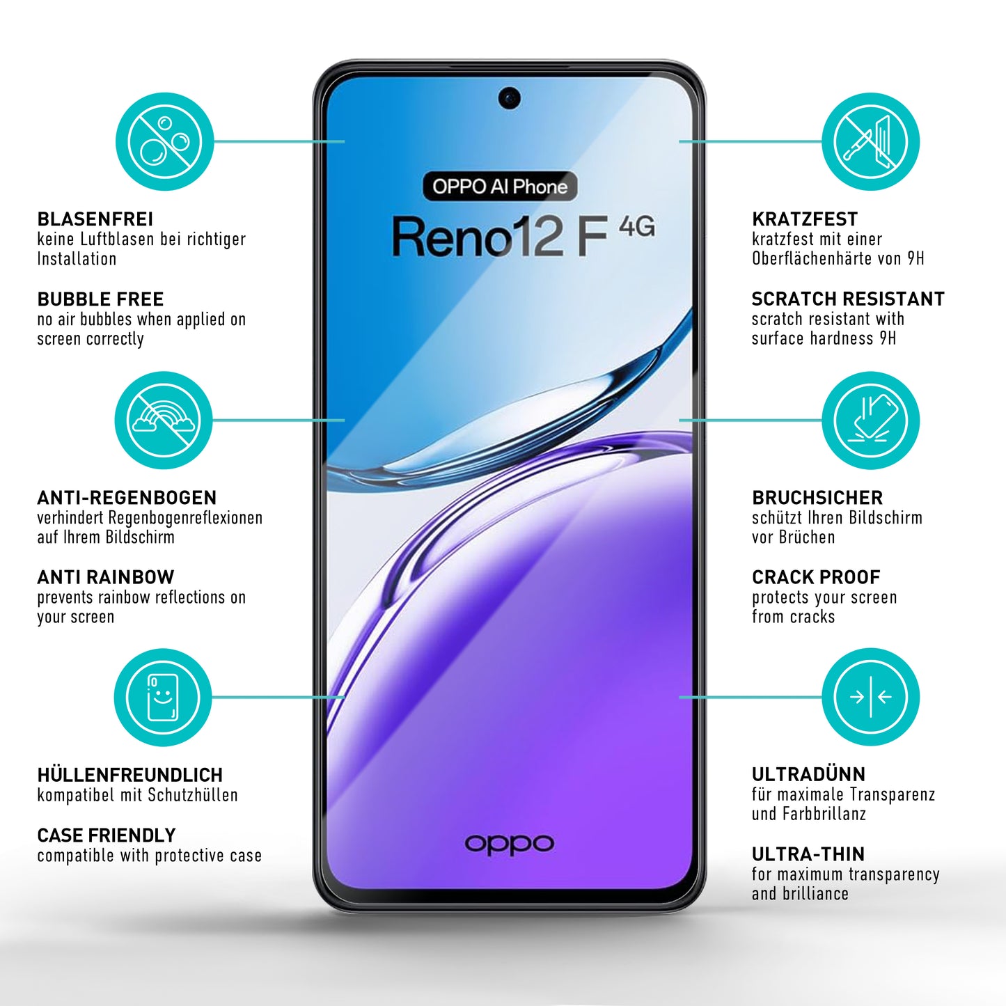 smartect Schutzglas Klar für Oppo Reno 12F / 12 FS, 3 Stück