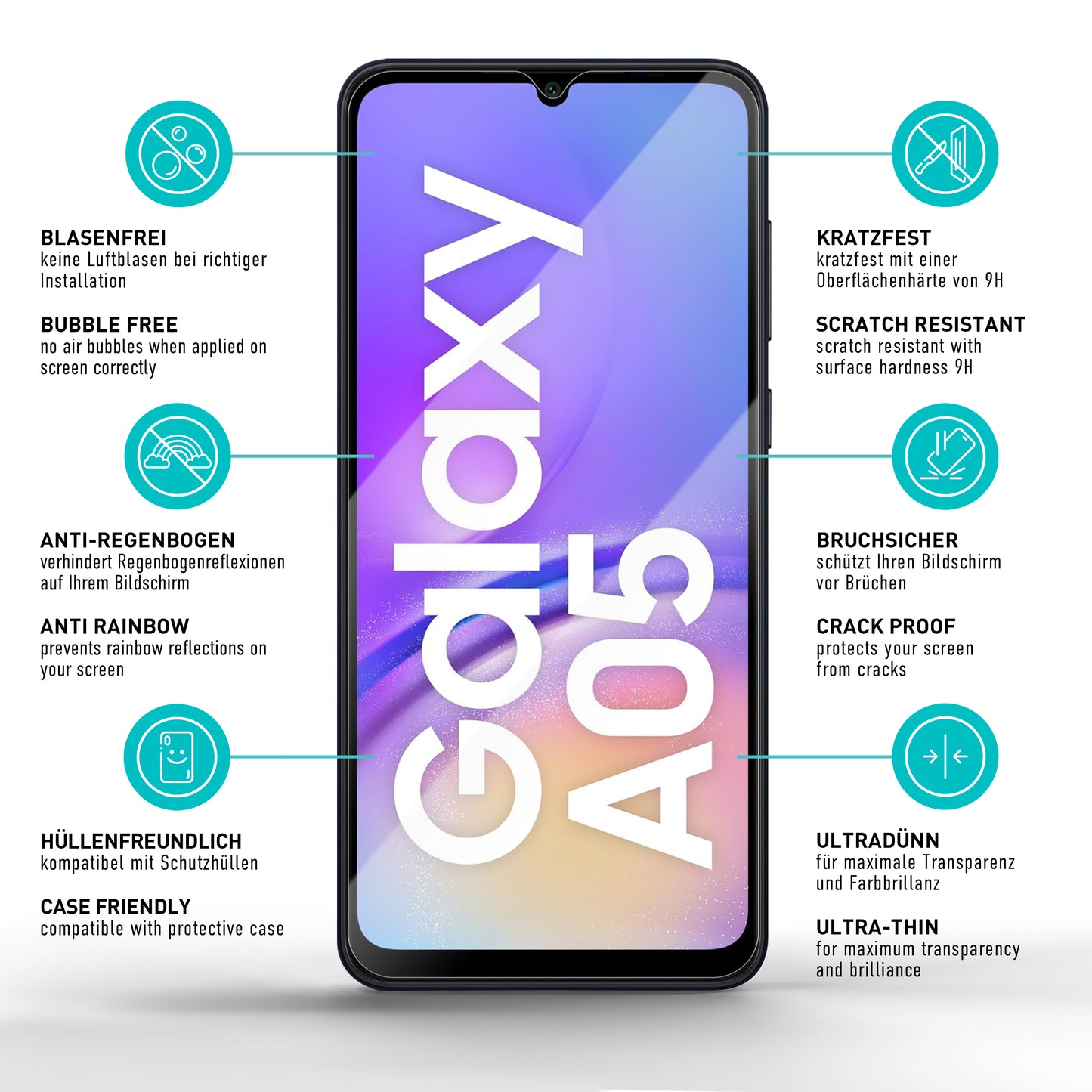 smartect Schutzglas Klar für Samsung Galaxy A05, 3 Stück