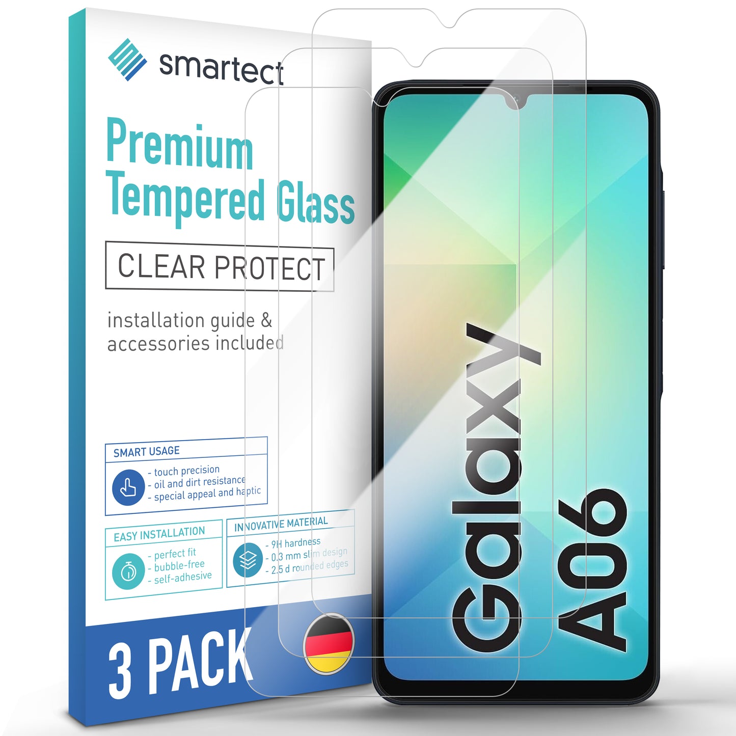 smartect Schutzglas Klar für Samsung Galaxy A06, 3 Stück