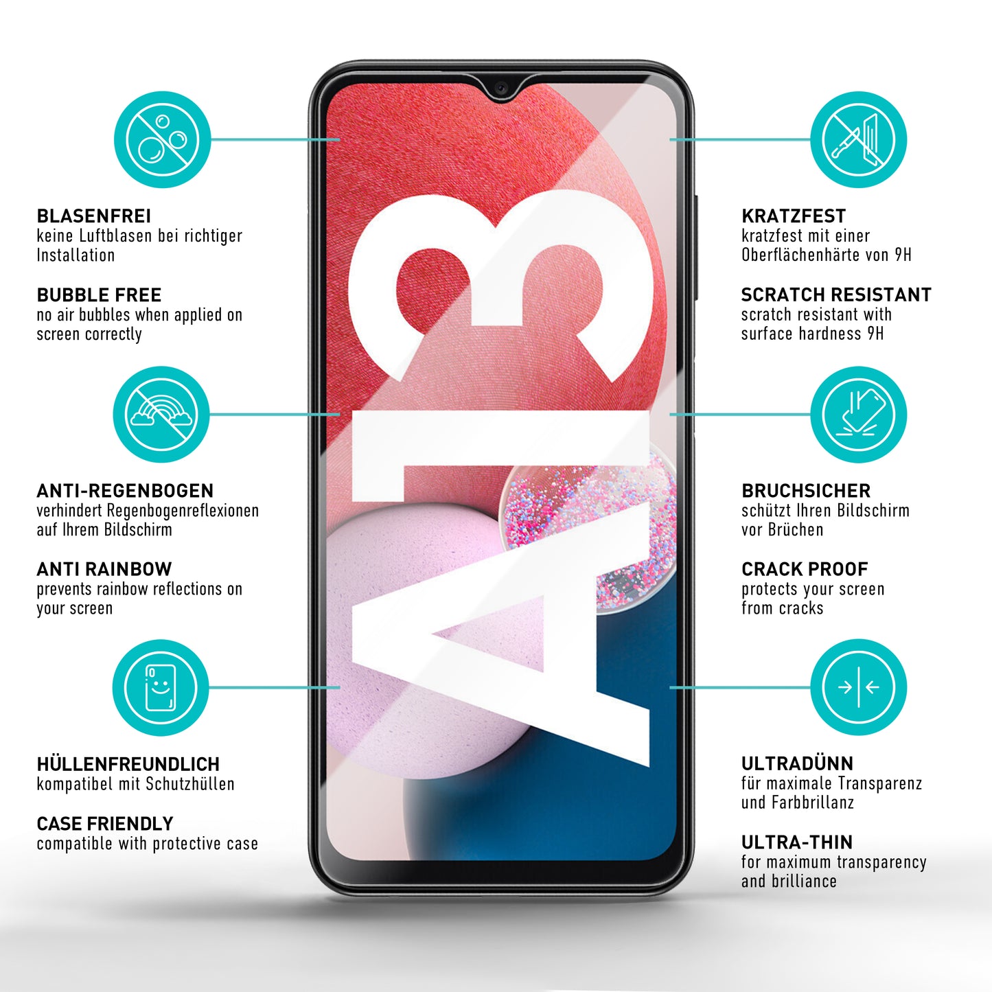 smartect Schutzglas Klar für Samsung Galaxy A13 4G & 5G, 3 Stück