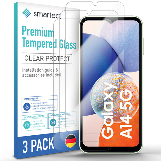 smartect Schutzglas Klar für Samsung Galaxy A14 4G & 5G, 3 Stück
