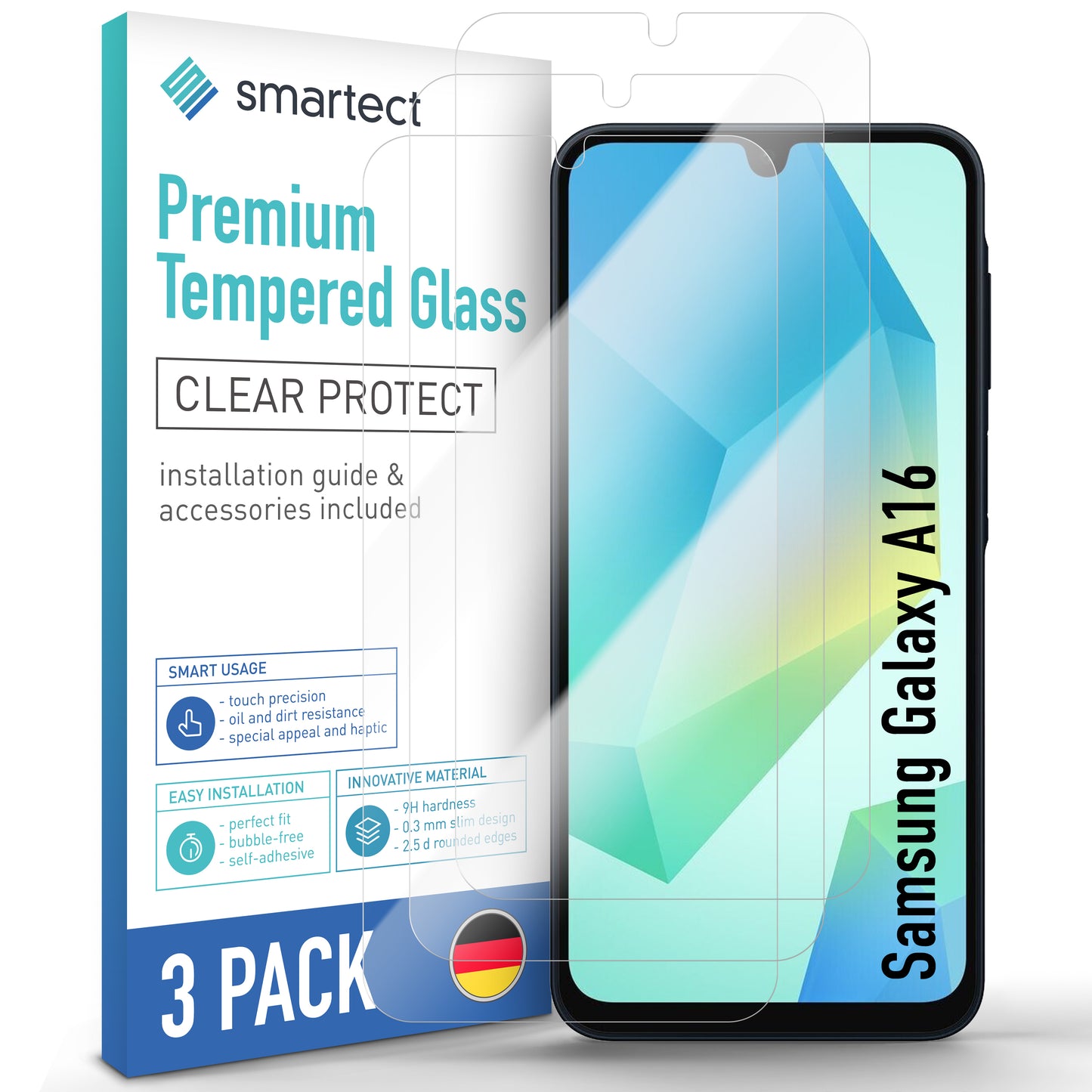 smartect protective glass clear for Samsung Galaxy A16, 3 pieces