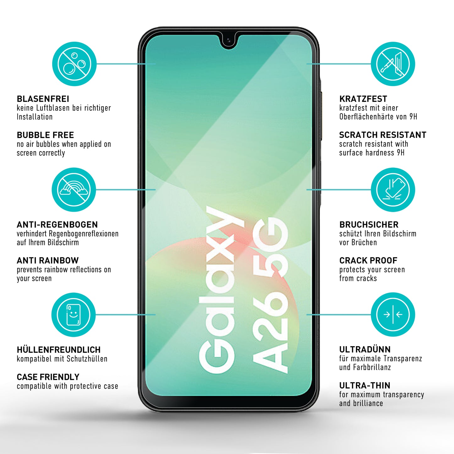 smartect Schutzglas Klar für Samsung Galaxy A26 5G, 3 Stück