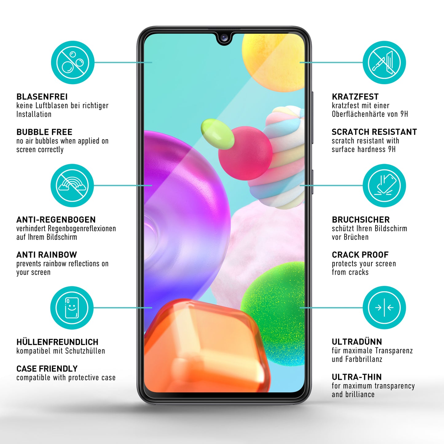 smartect Schutzglas Klar für Samsung Galaxy A41, 3 Stück