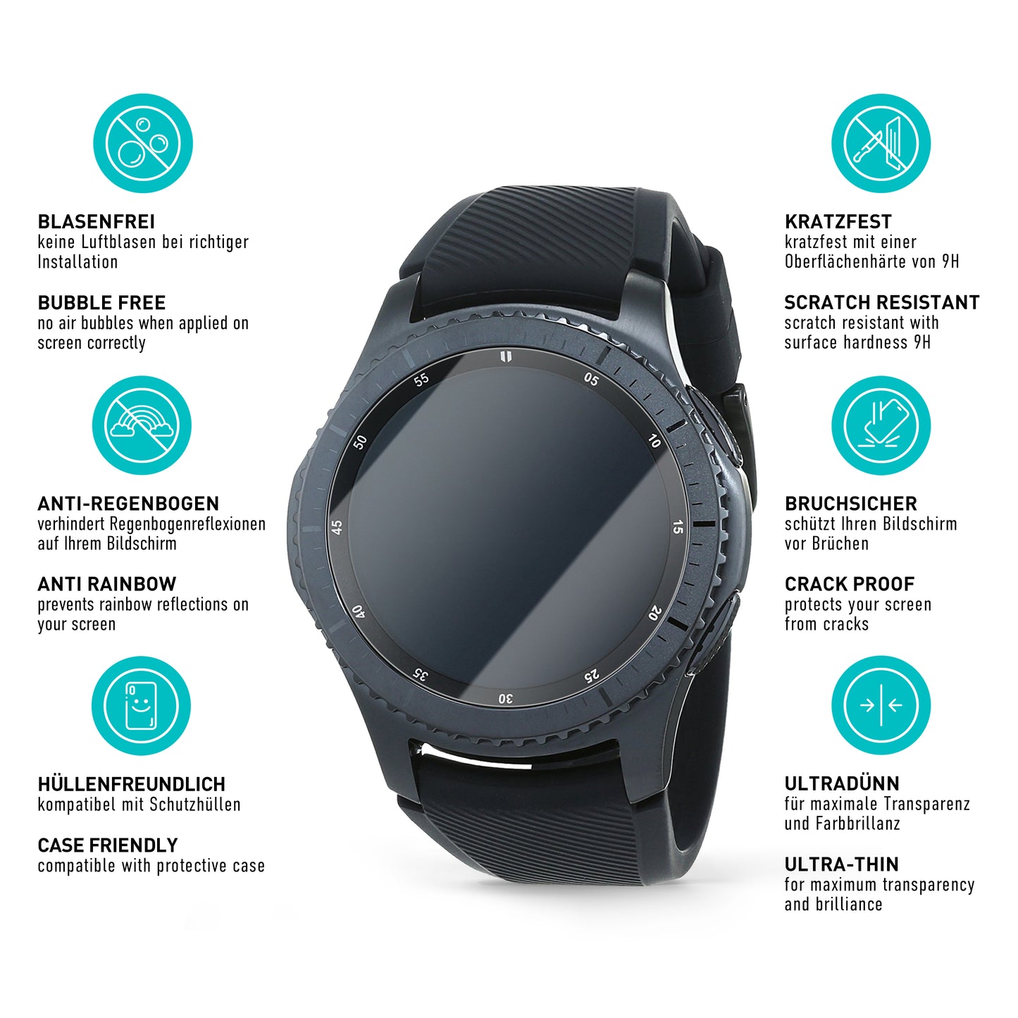 smartect Protective Glass Clear for Samsung Galaxy Gear S3 Frontier / Classic, 3 pieces