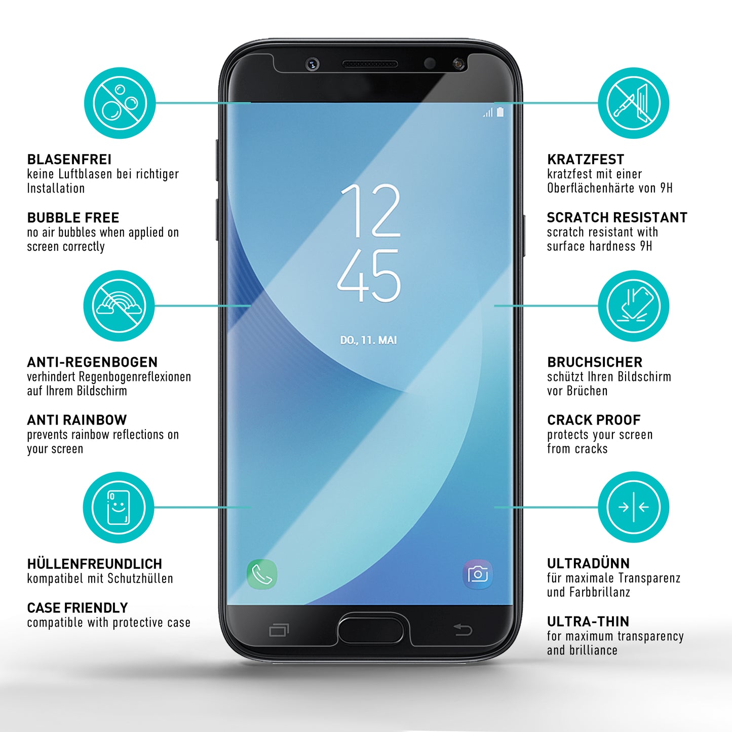 smartect Schutzglas Klar für Samsung Galaxy J3 2017, 3 Stück