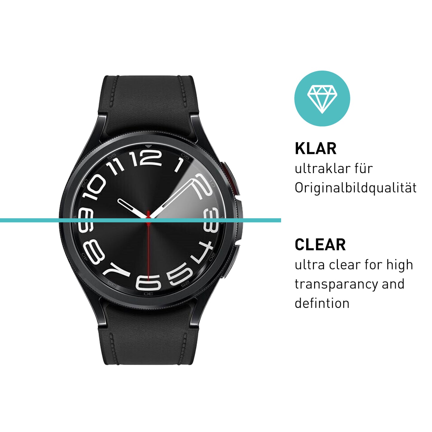 smartect Schutzglas Klar für Samsung Galaxy Watch 6 Classic 43mm, 3 Stück