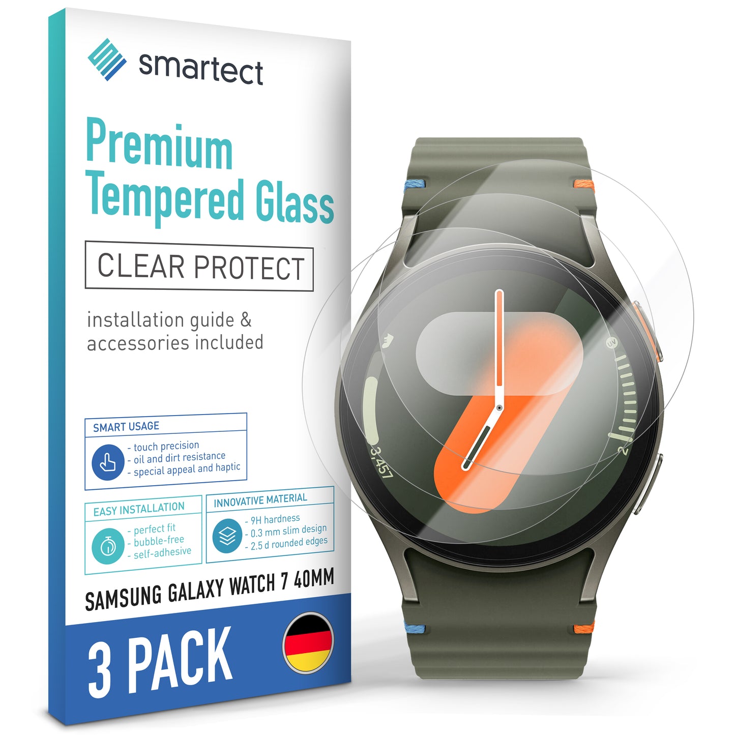smartect Protective Glass Clear for Samsung Galaxy Watch 7 40mm, 3 pieces