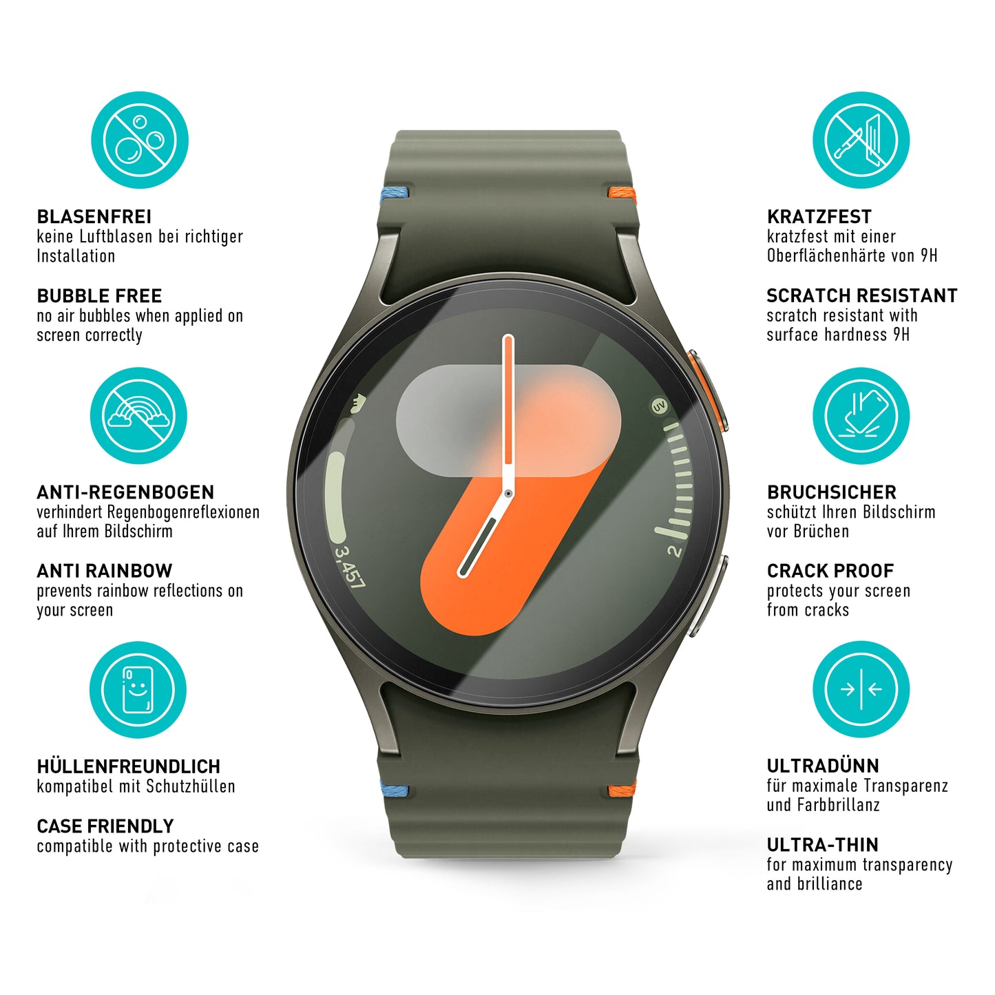 smartect Protective Glass Clear for Samsung Galaxy Watch 7 40mm, 3 pieces