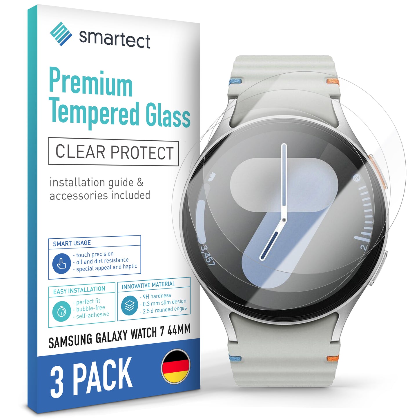 smartect Protective Glass Clear for Samsung Galaxy Watch 7 44mm, 3 pieces