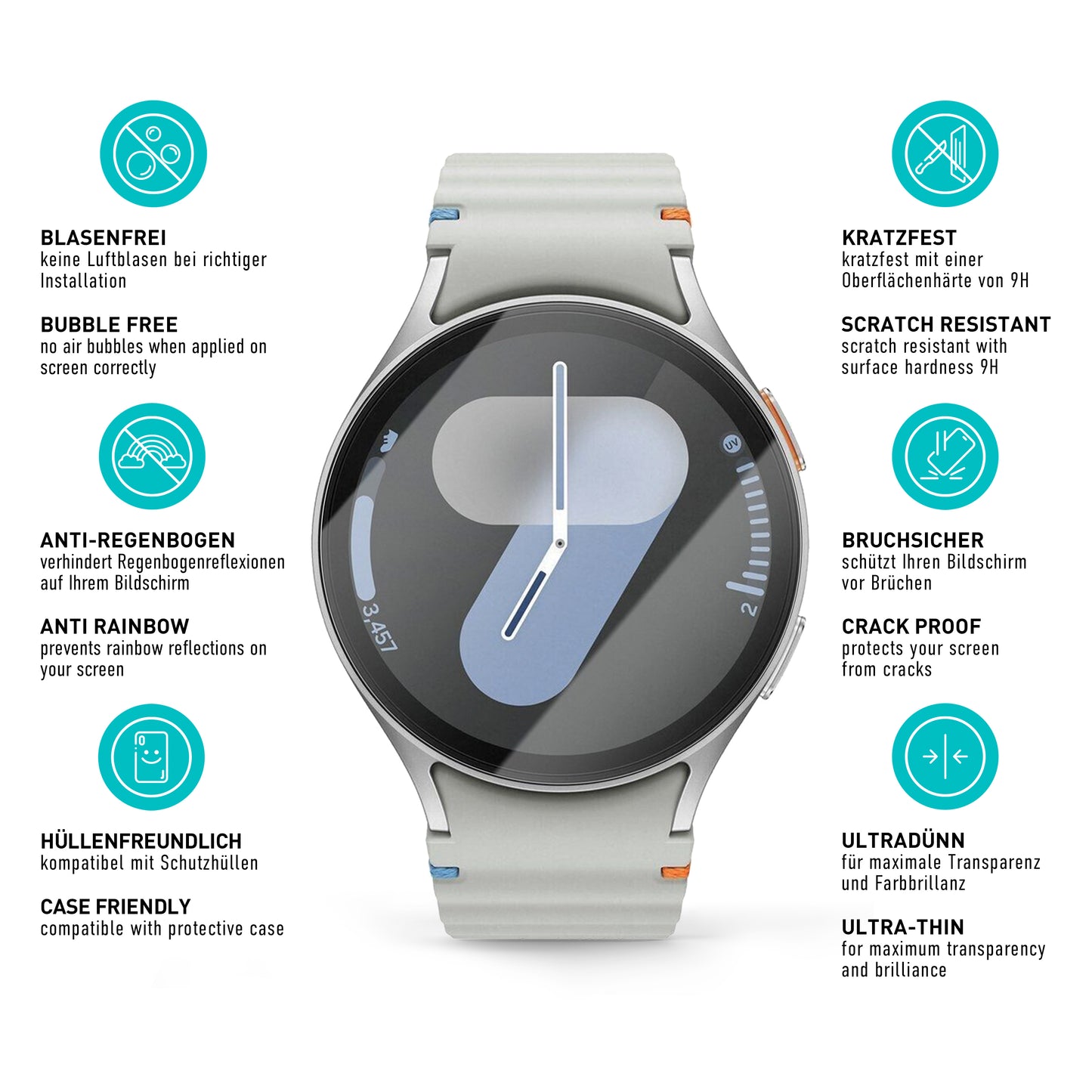 smartect Protective Glass Clear for Samsung Galaxy Watch 7 44mm, 3 pieces