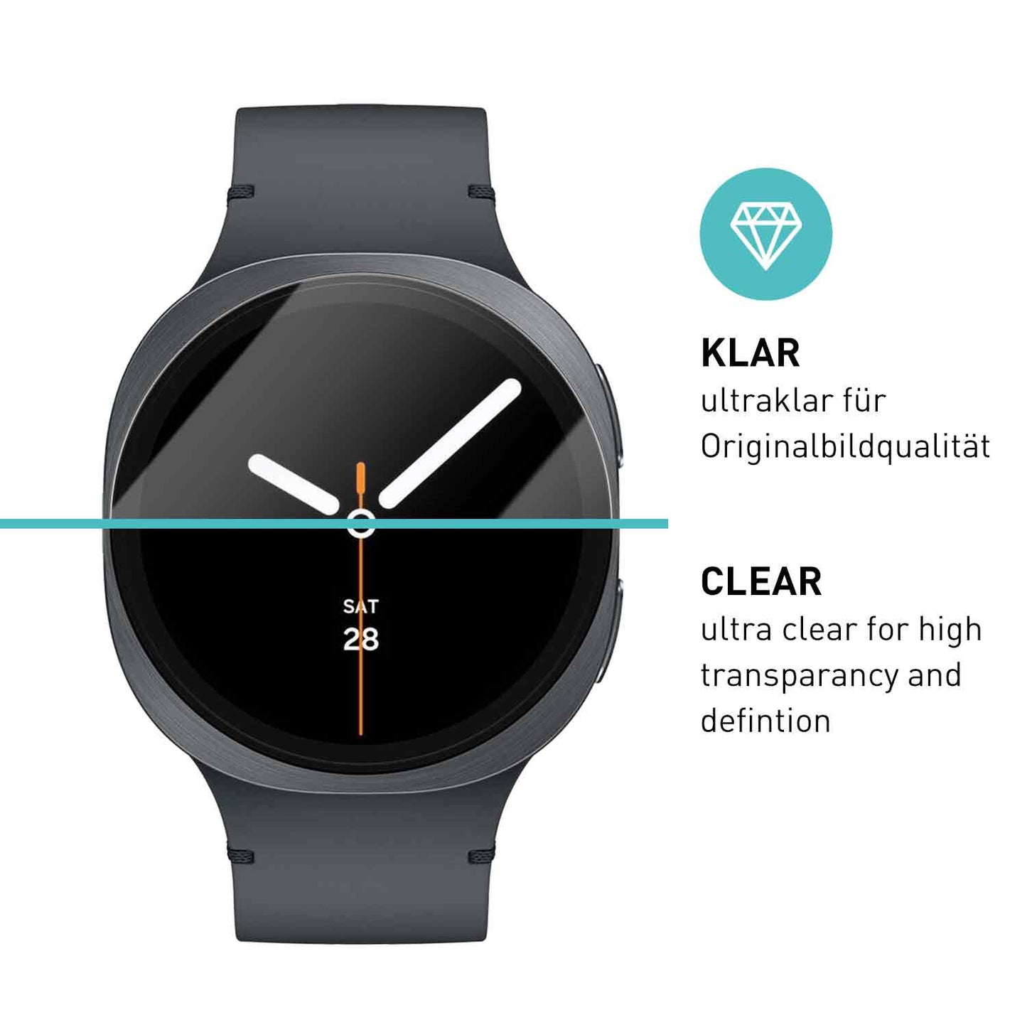 smartect Schutzglas Klar für Samsung Galaxy Watch 8 44mm, 3 Stück