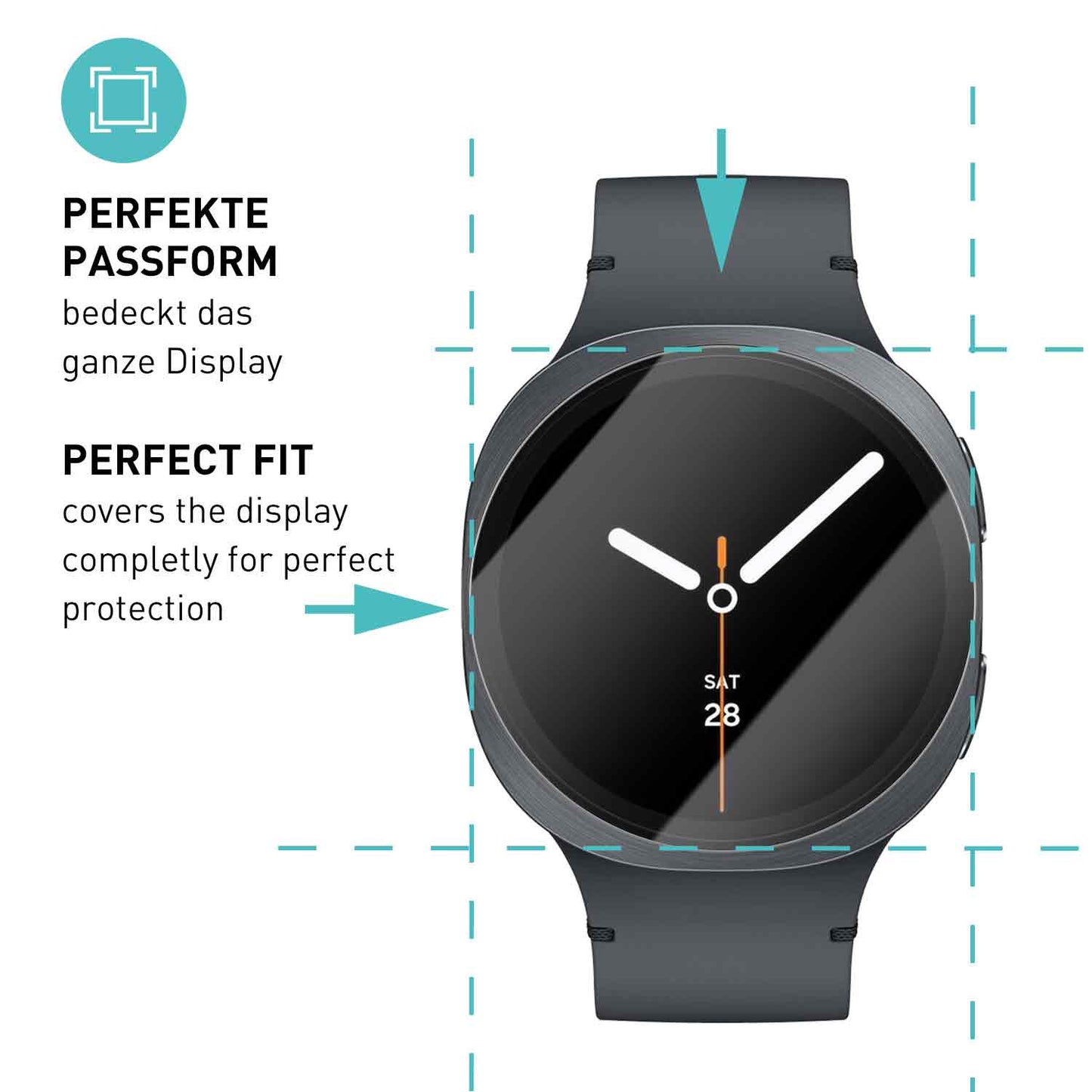 smartect Schutzglas Klar für Samsung Galaxy Watch 8 44mm, 3 Stück