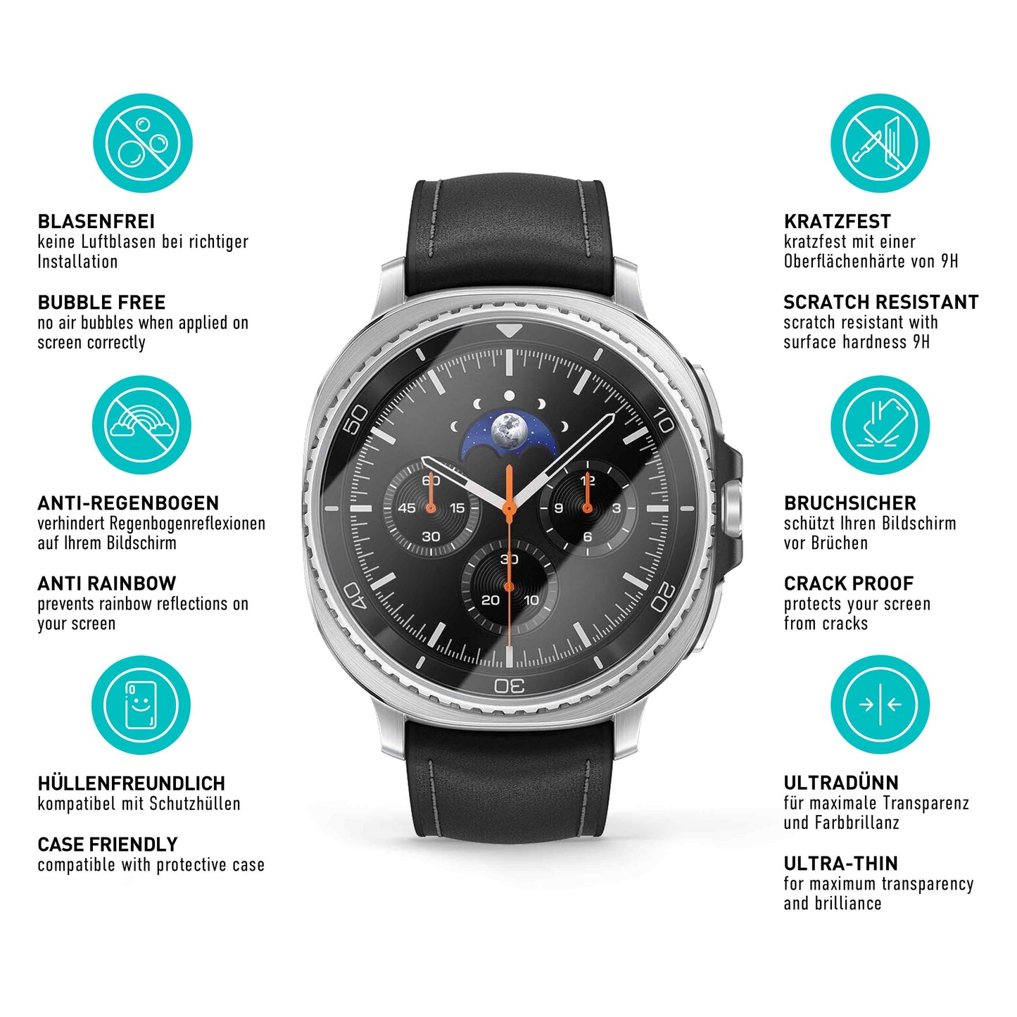 smartect Schutzglas Klar für Samsung Galaxy Watch 8 Classic 46mm, 3 Stück