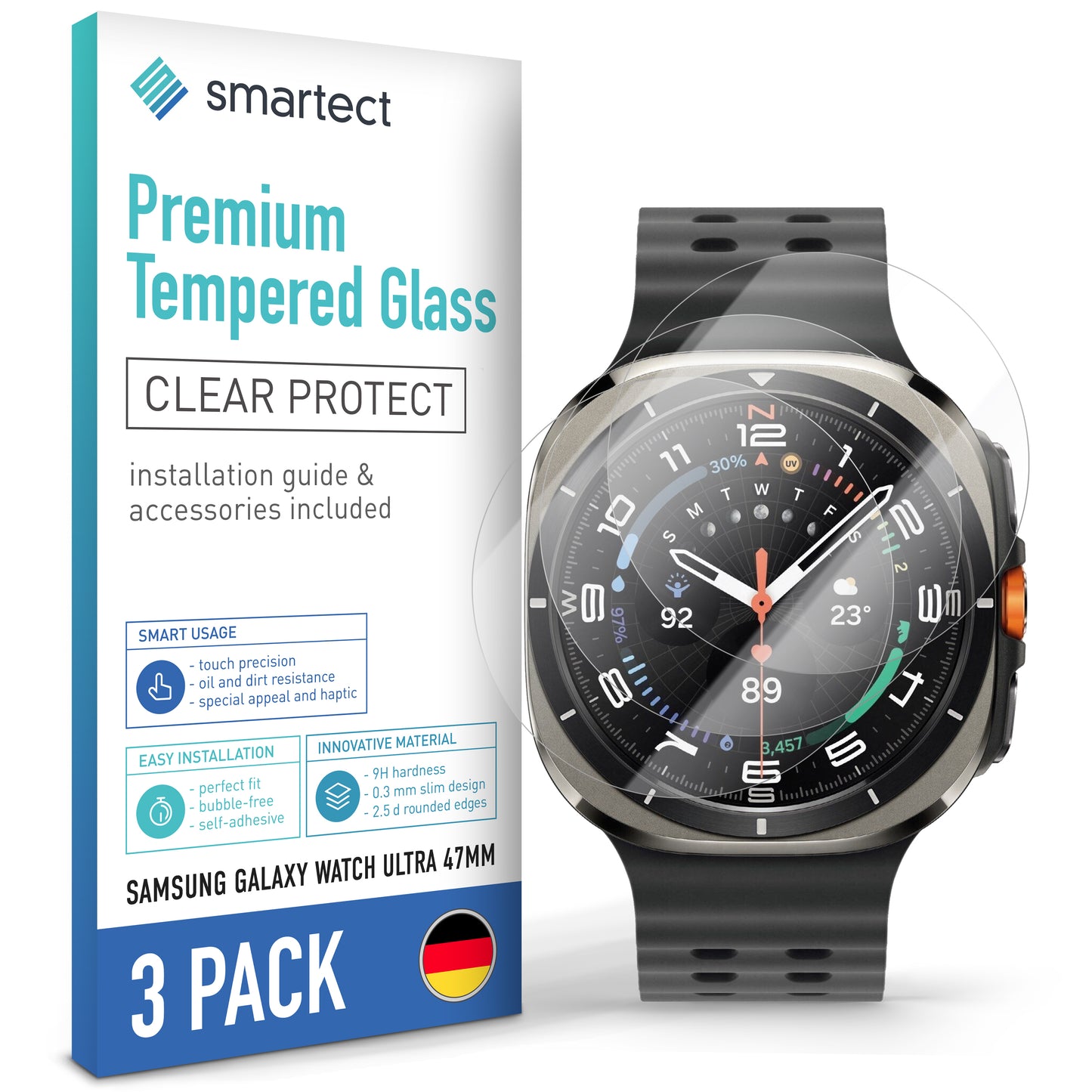 smartect Protective Glass Clear for Samsung Galaxy Watch Ultra 47mm, 3 pieces