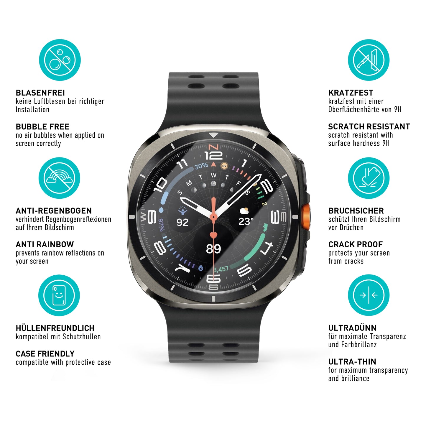 smartect Protective Glass Clear for Samsung Galaxy Watch Ultra 47mm, 3 pieces