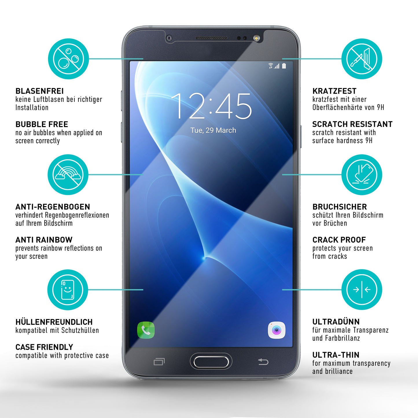 smartect Schutzglas Klar für Samsung Galaxy J5 2016, 3 Stück