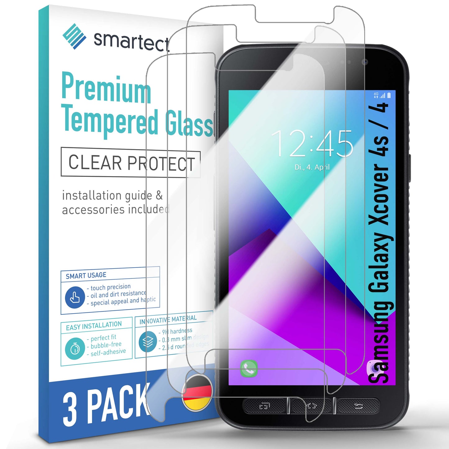 smartect protective glass clear for Samsung Galaxy Xcover 4s / 4, 3 pieces