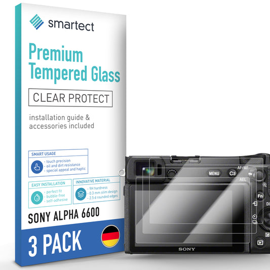smartect Schutzglas Klar für Sony Alpha 6600, 3 Stück