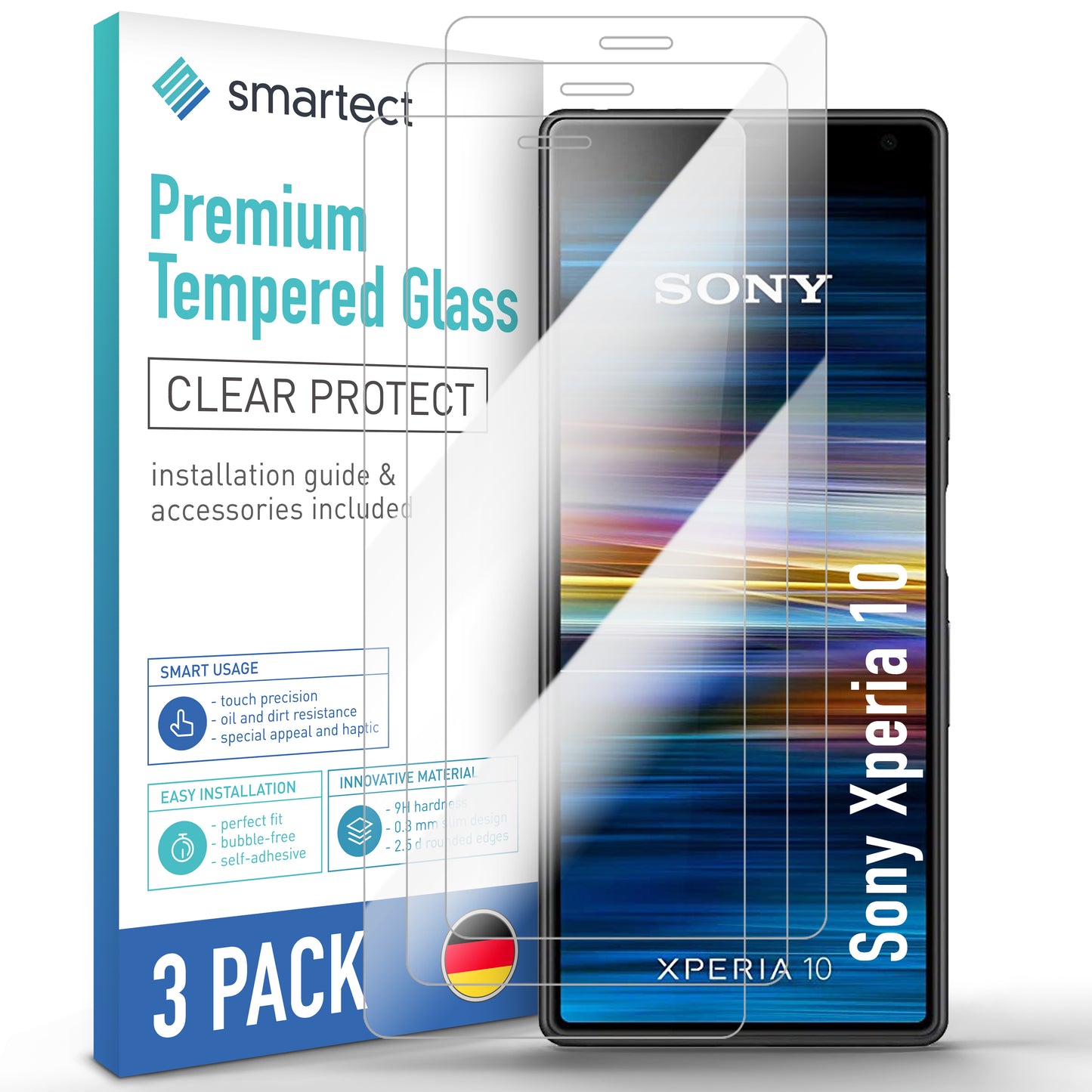 smartect protective glass clear for Sony Xperia 10, 3 pieces