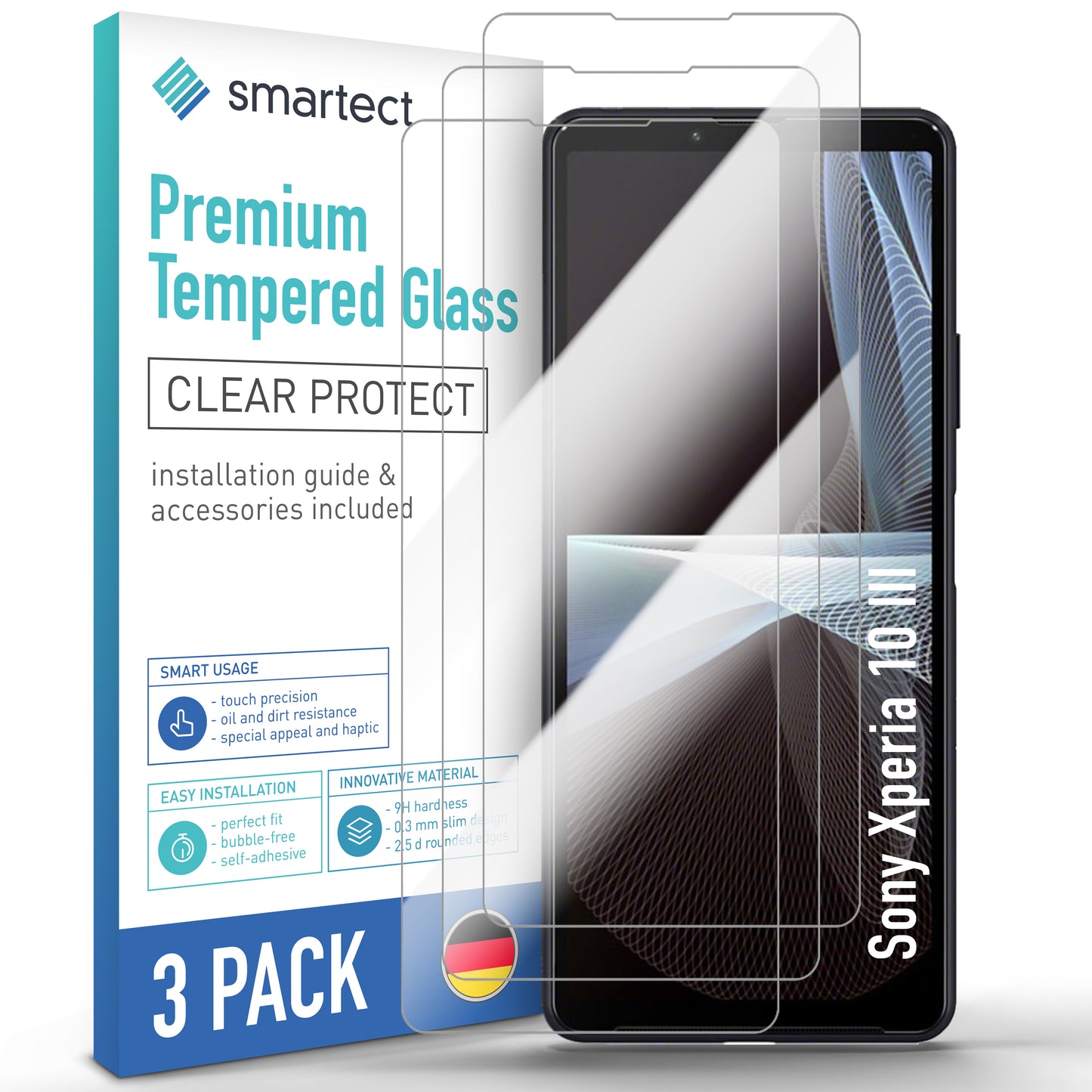 smartect Protective Glass Clear for Sony Xperia 10 III, 3 pieces