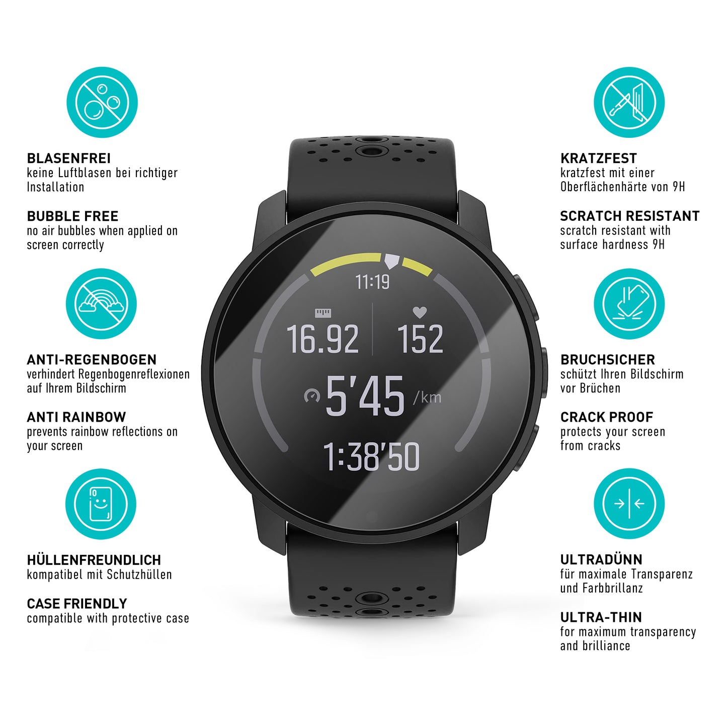 smartect protective glass clear for Suunto 9 Peak, 3 pieces