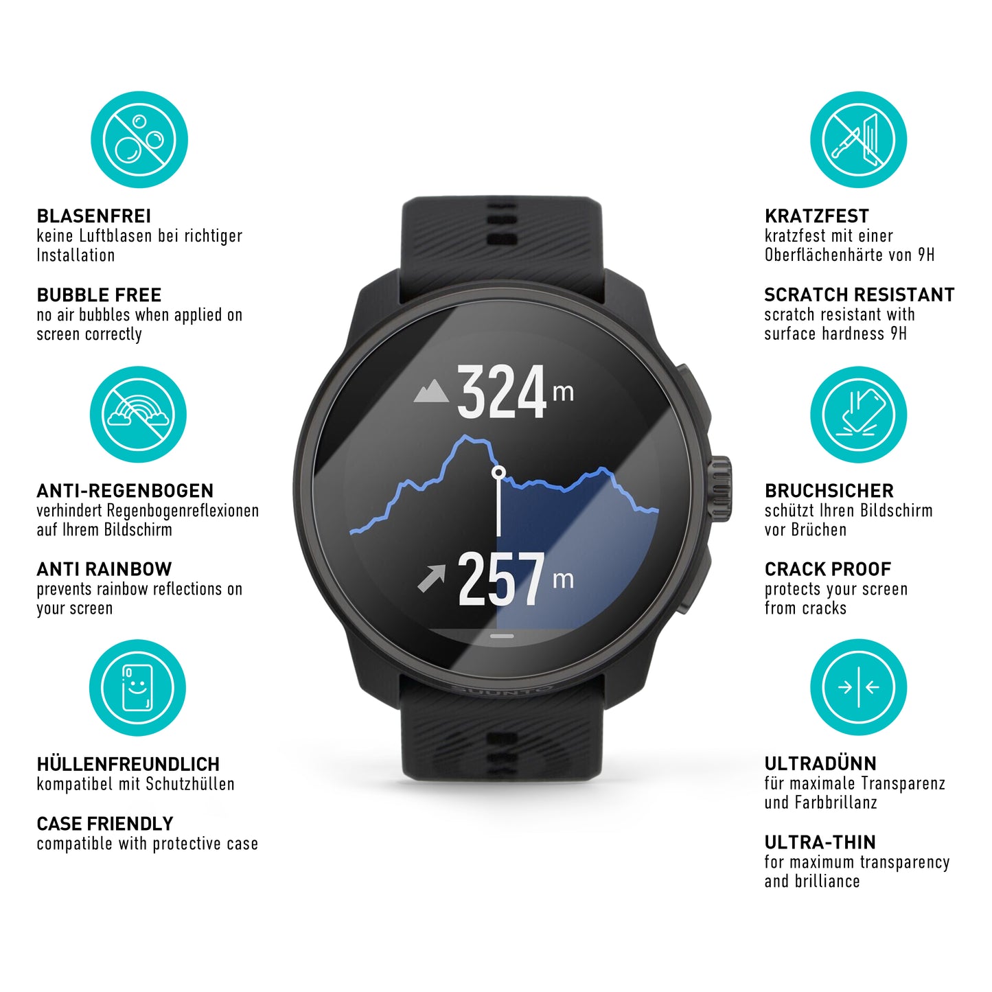 smartect Schutzglas Klar für Suunto Race S, 3 Stück