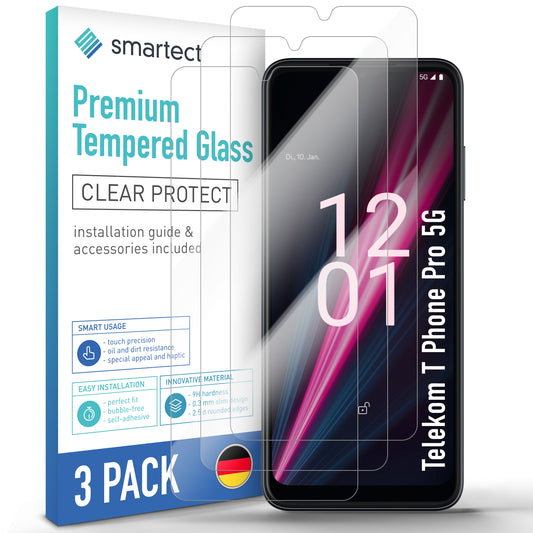 smartect Schutzglas Klar für Telekom T Phone Pro 5G, 3 Stück