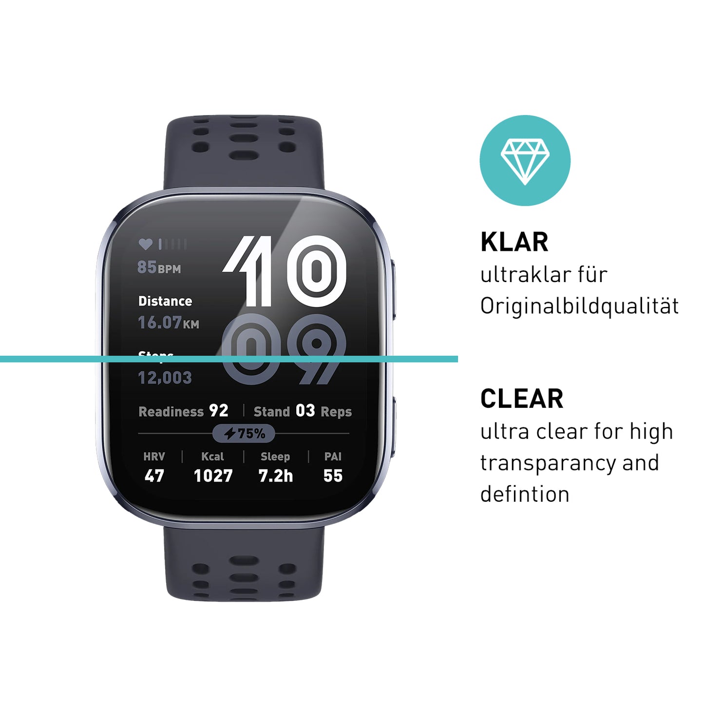 smartect TPU Schutzfolie Klar für Amazfit Bip 6, 3 x Front
