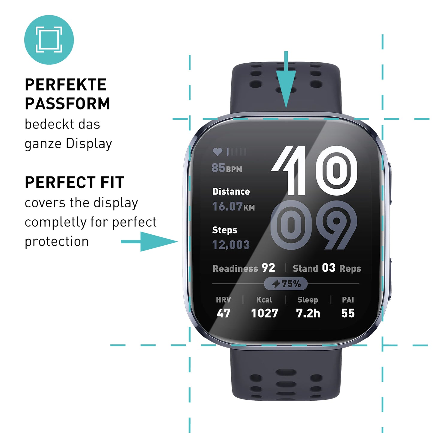 smartect TPU Schutzfolie Klar für Amazfit Bip 6, 3 x Front