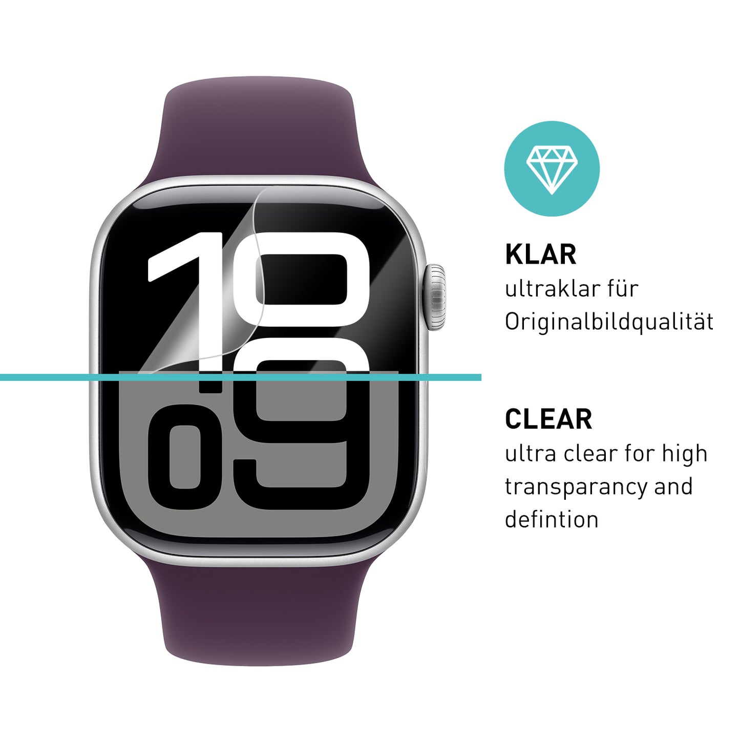smartect TPU Schutzfolie Klar für Apple Watch Series 10 42mm, 3 x Front