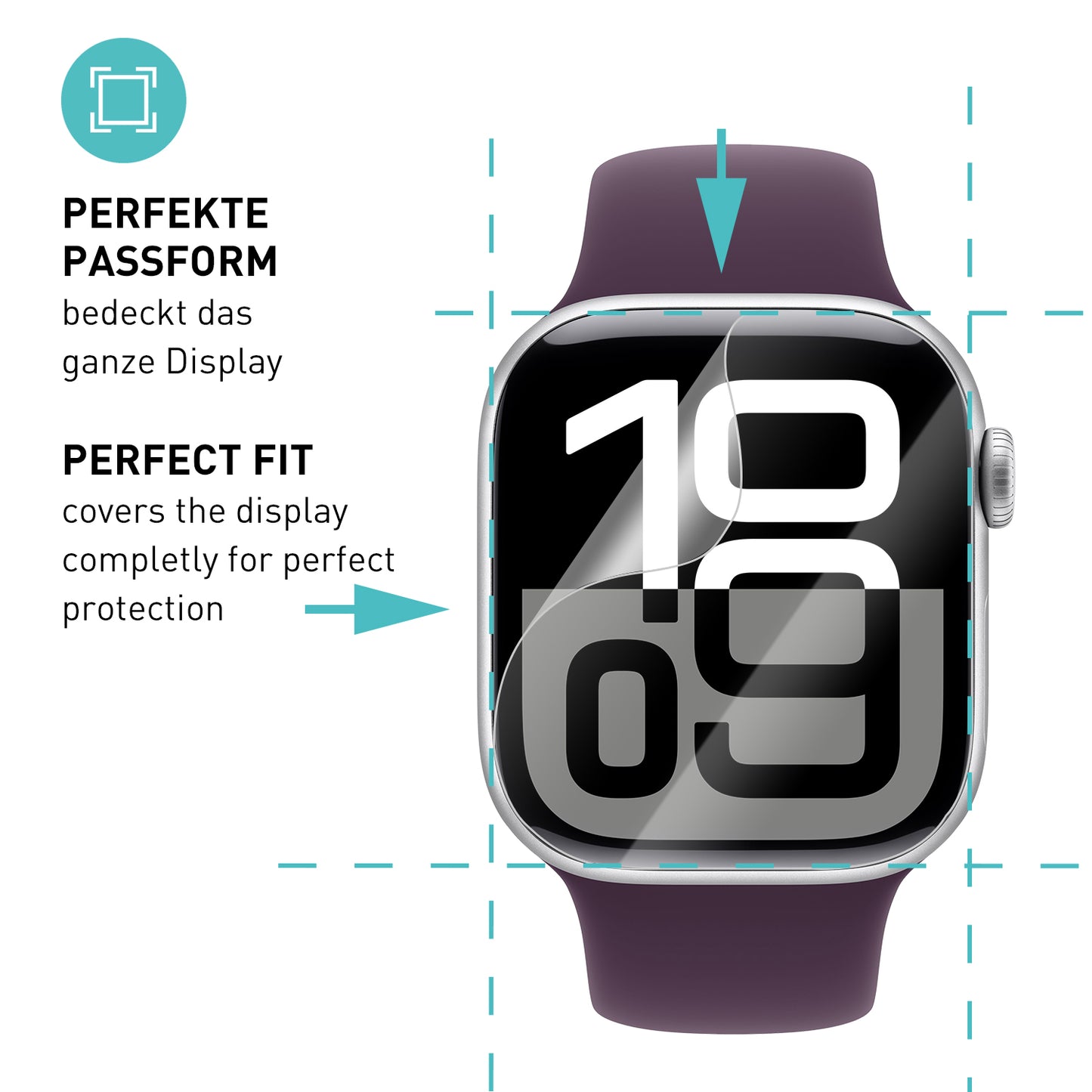 smartect TPU Schutzfolie Klar für Apple Watch Series 10 42mm, 3 x Front