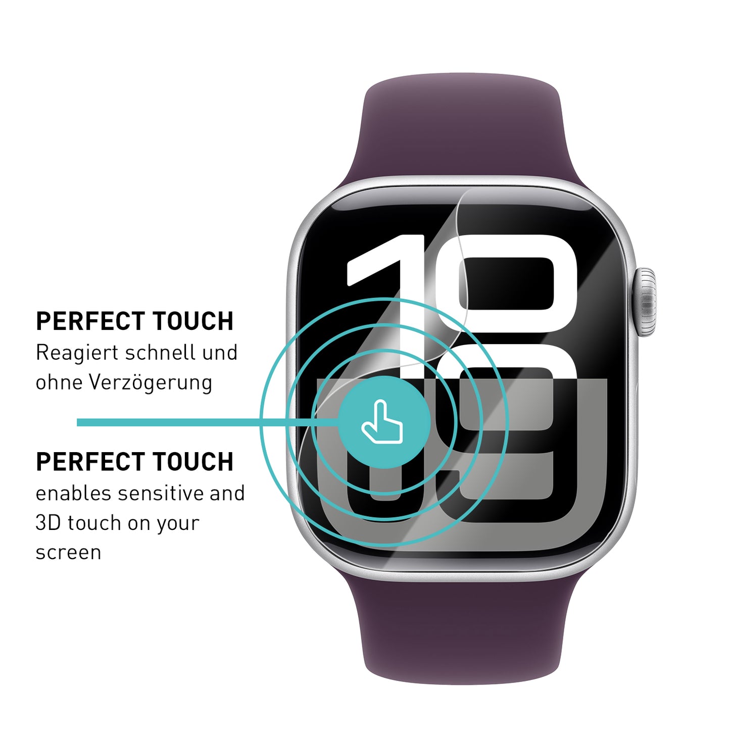 smartect TPU Schutzfolie Klar für Apple Watch Series 10 42mm, 3 x Front