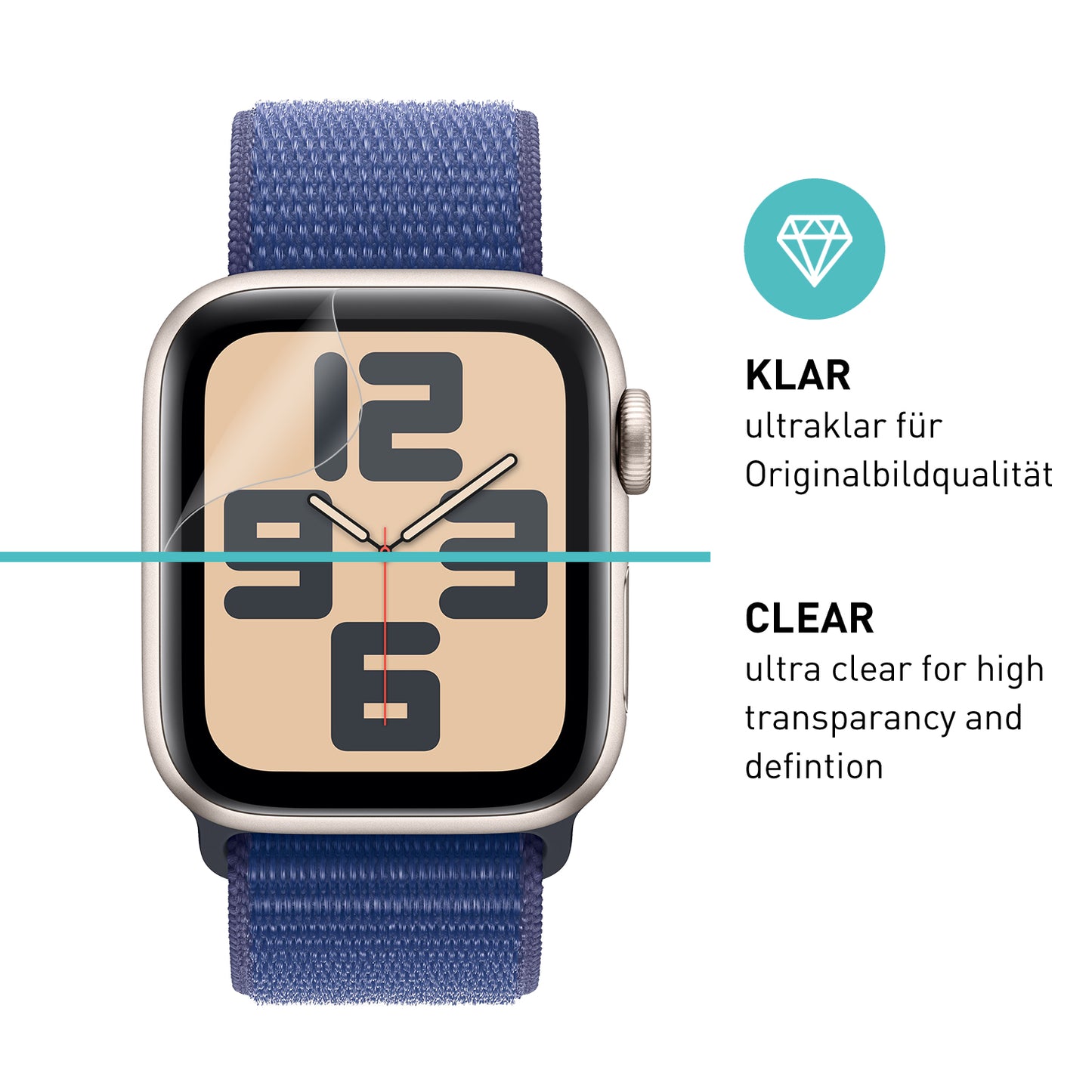 smartect TPU Screen Protector Clear for Apple Watch Series 6 / SE / 5 / 4 44mm, 3 x Front