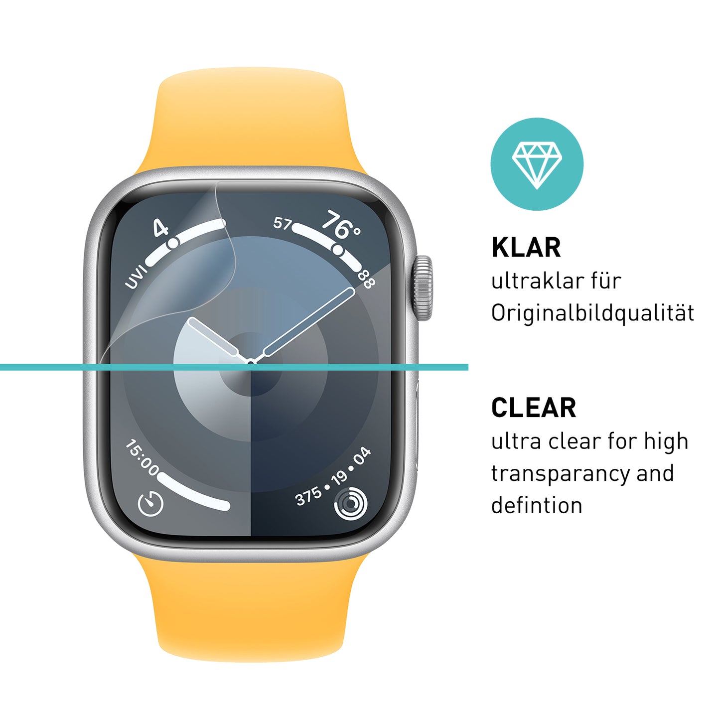 smartect TPU Screen Protector Clear for Apple Watch Series 9 / 8 / 7 41mm, 3 x Front