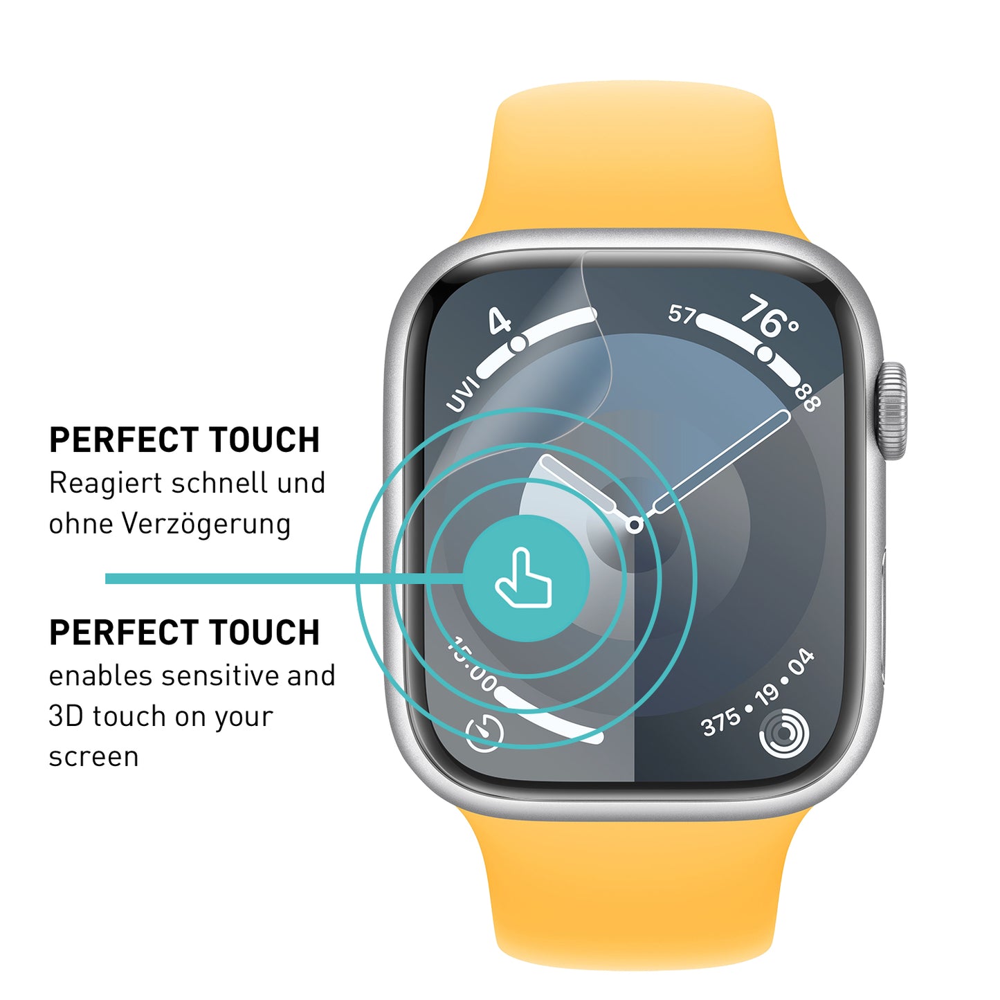 smartect TPU Screen Protector Clear for Apple Watch Series 9 / 8 / 7 41mm, 3 x Front