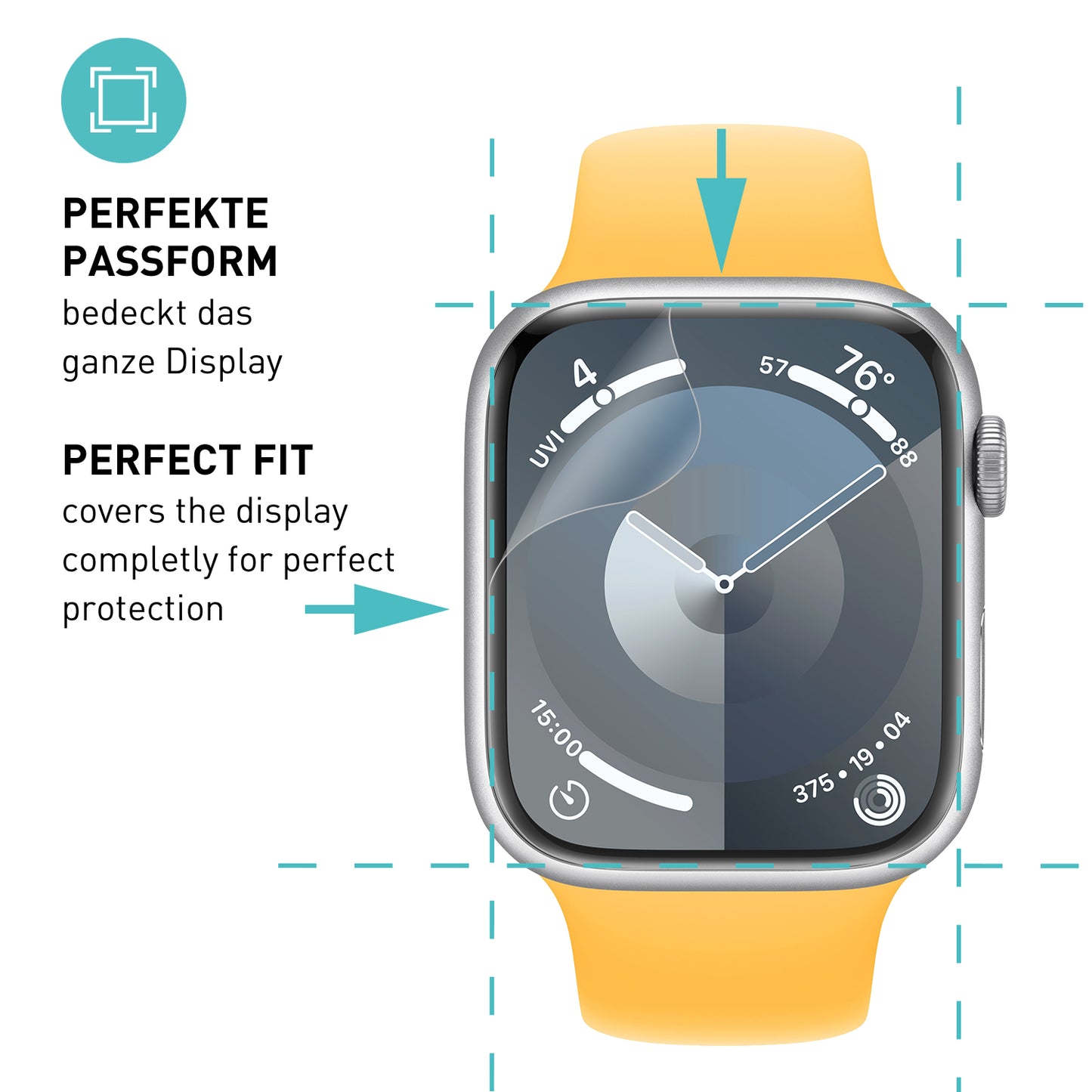 smartect TPU Screen Protector Clear for Apple Watch Series 9 / 8 / 7 41mm, 3 x Front