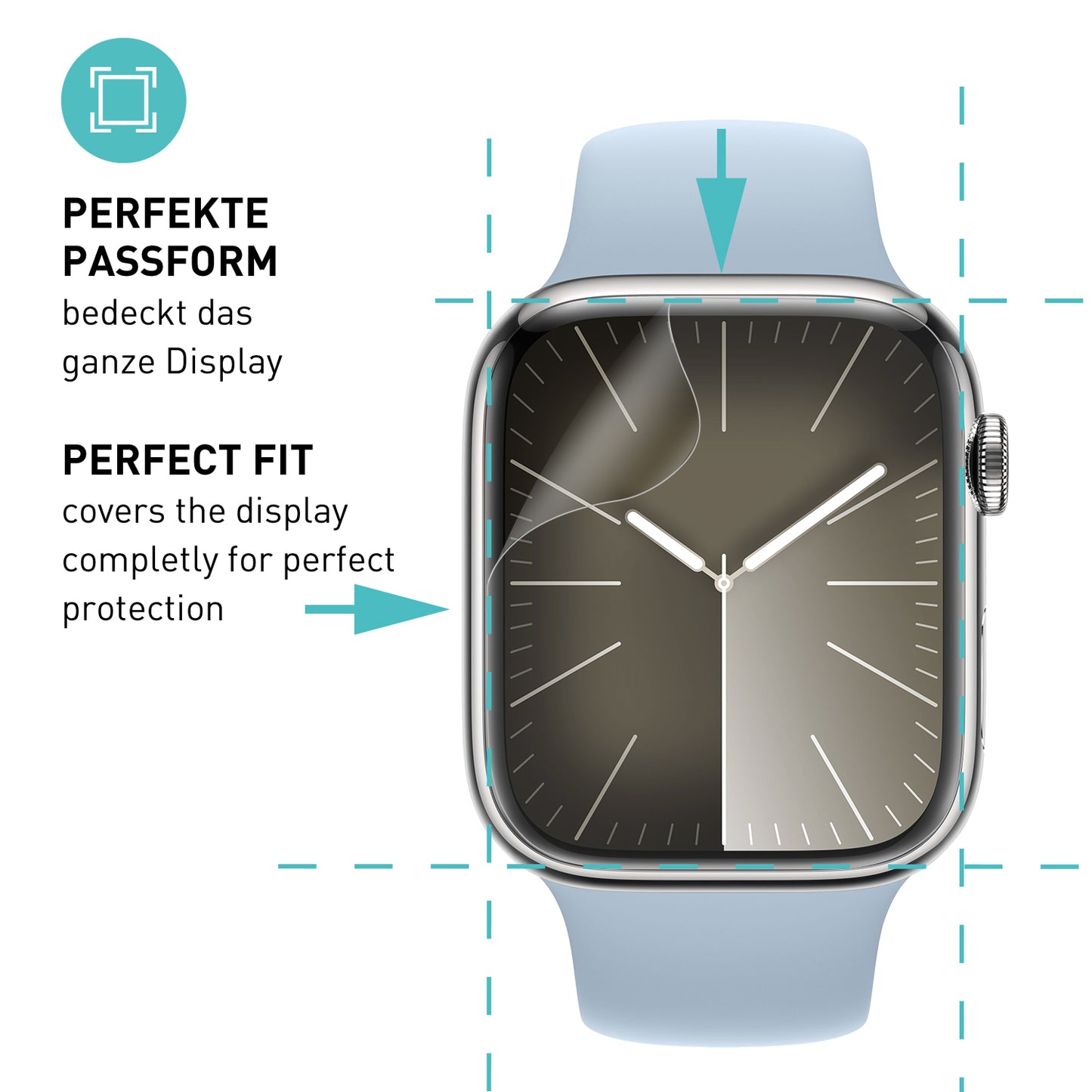 smartect TPU Screen Protector Clear for Apple Watch Series 9 / 8 / 7 45mm, 3 x Front