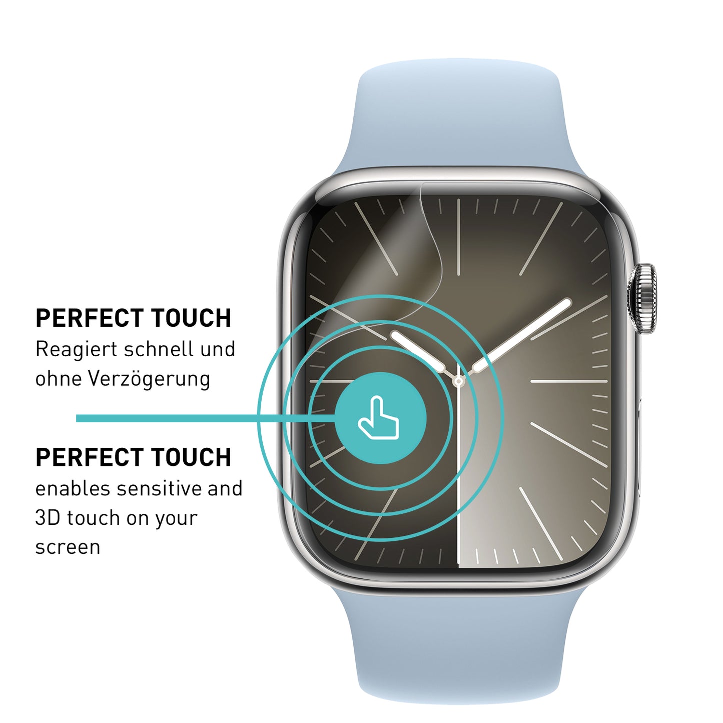 smartect TPU Screen Protector Clear for Apple Watch Series 9 / 8 / 7 45mm, 3 x Front